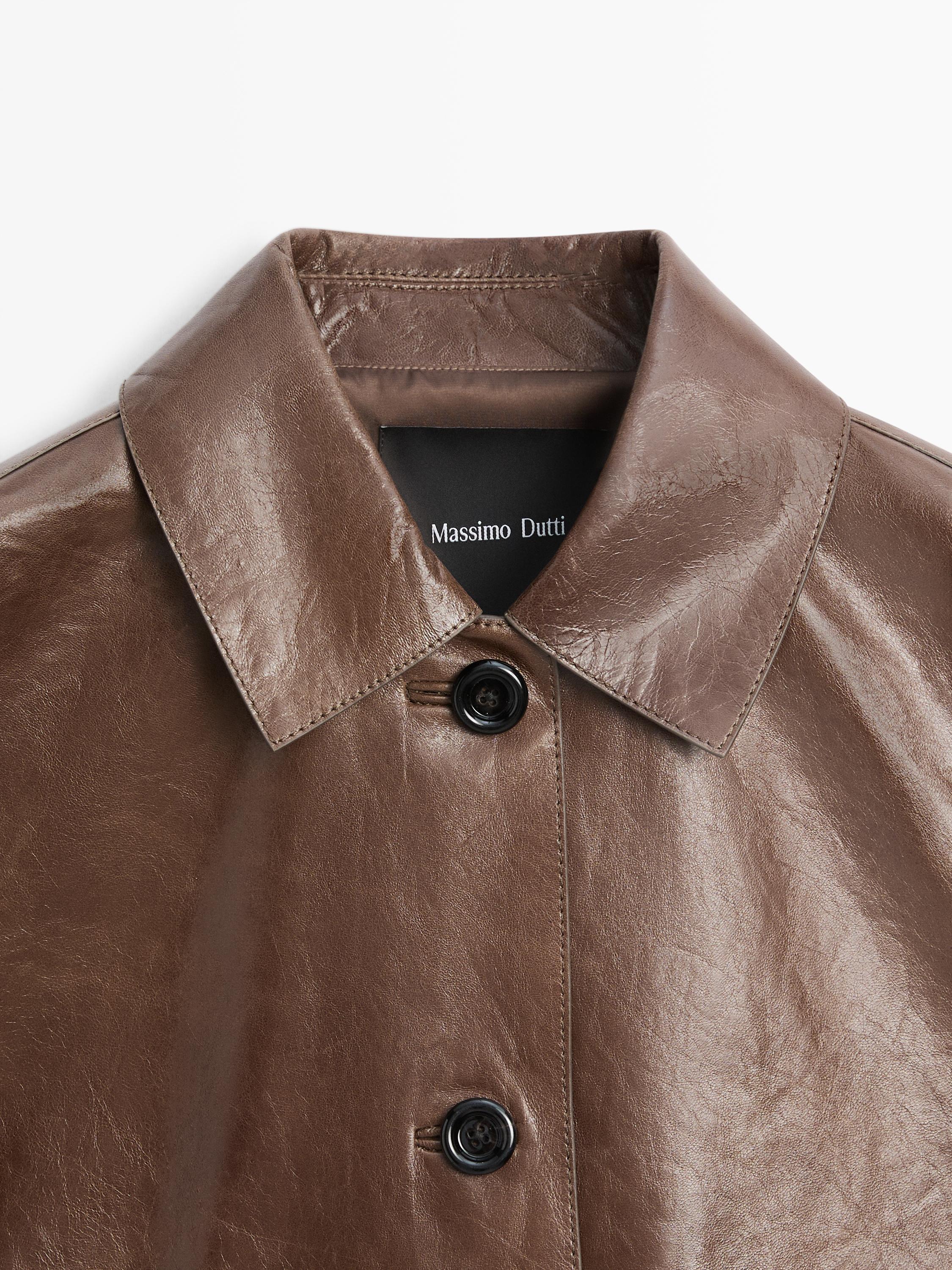 Cropped nappa leather jacket — MOLE BROWN