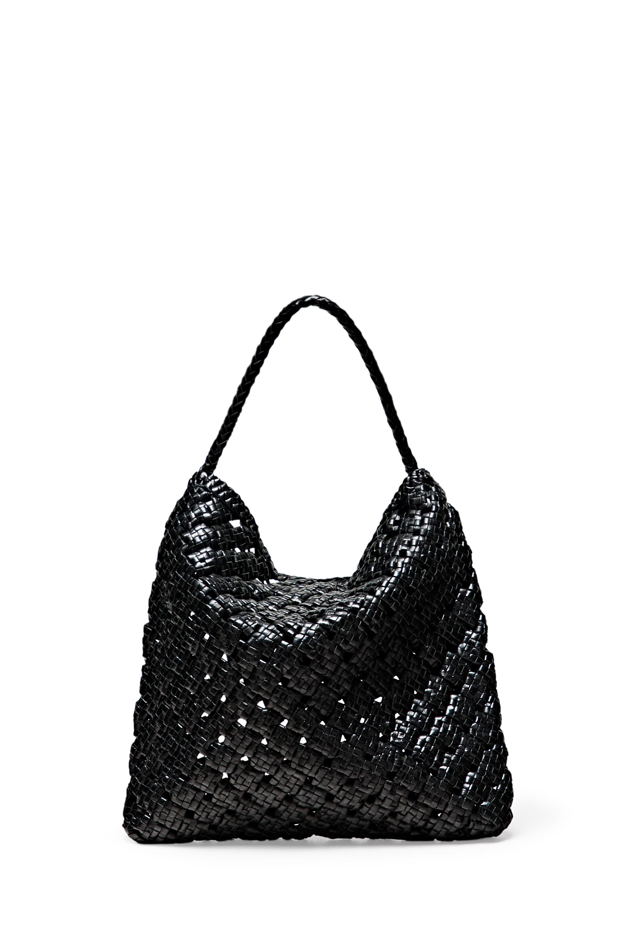 Medium braided nappa leather bag — BLACK