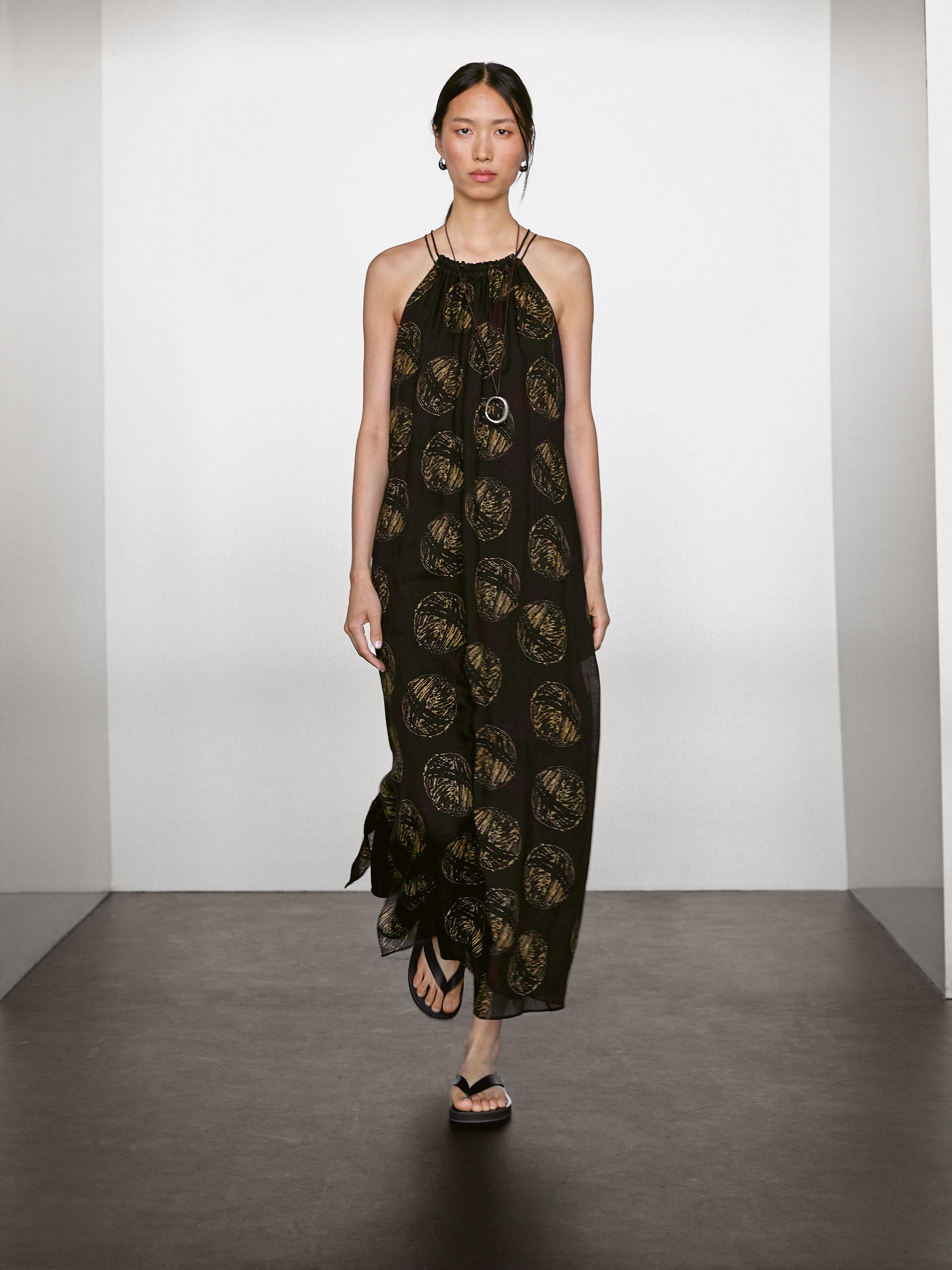 Vestido largo estampado con ramio