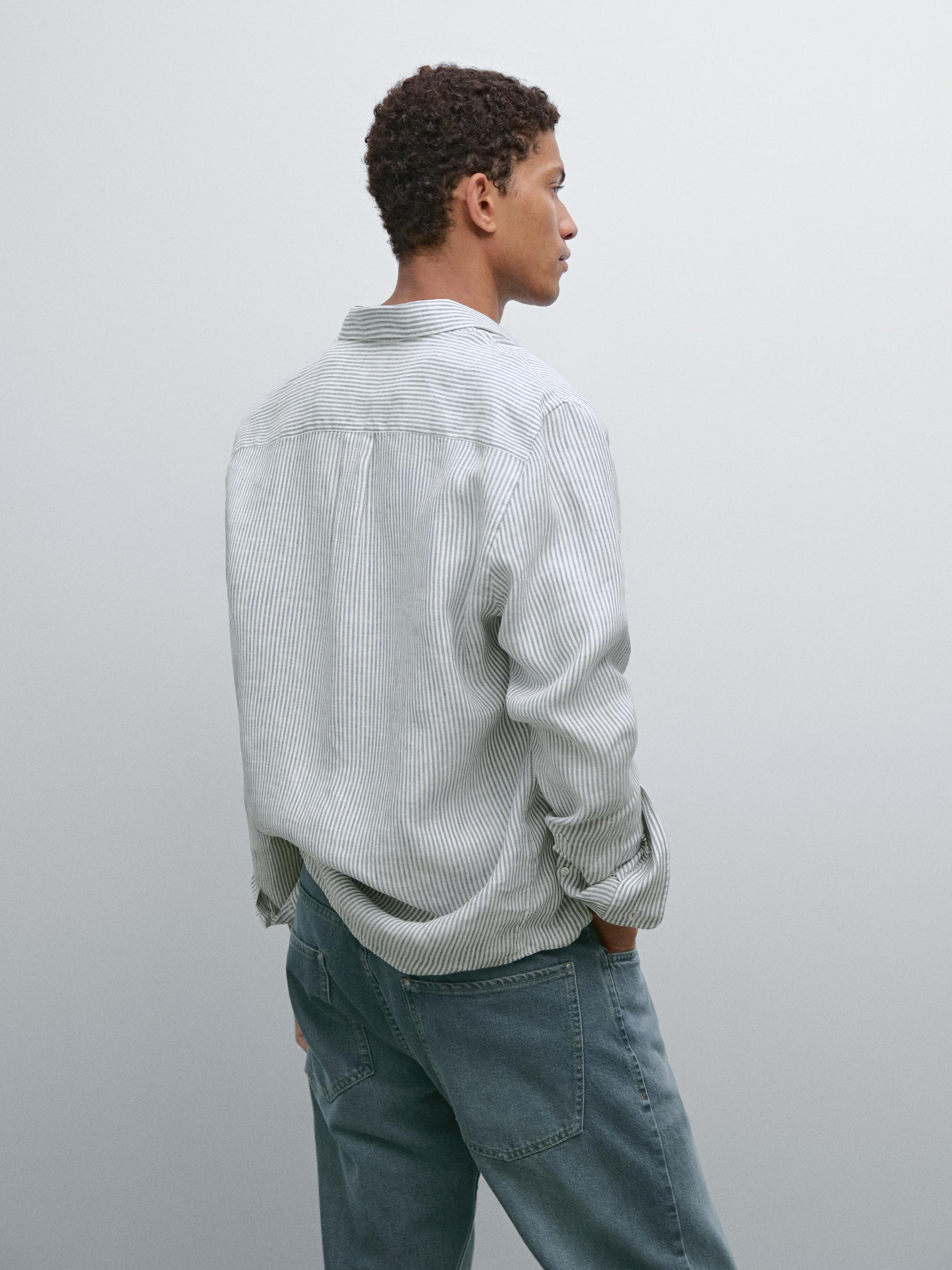 Regular fit striped linen shirt