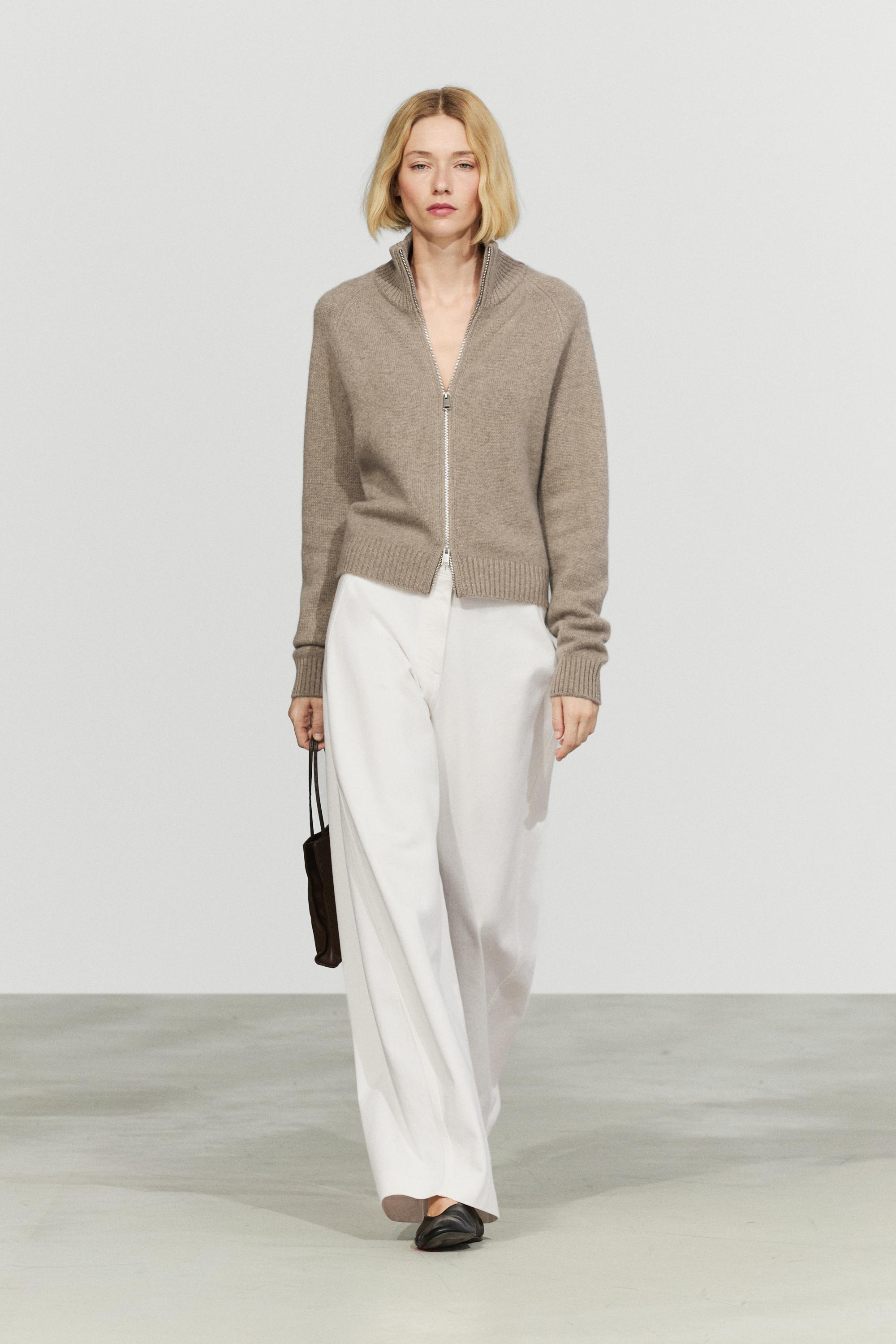 100% cashmere zip knit cardigan