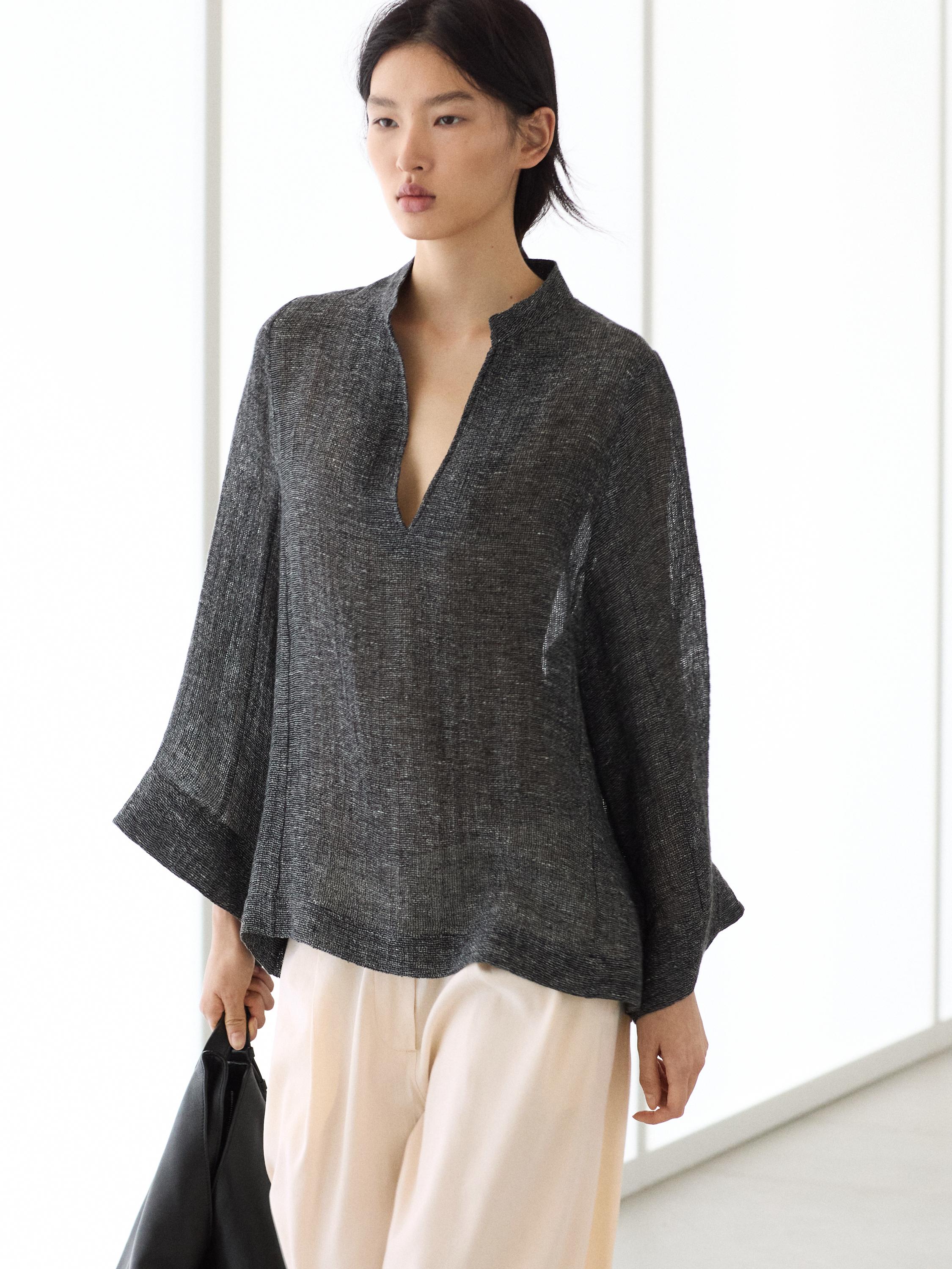 Total look melange linen blouse