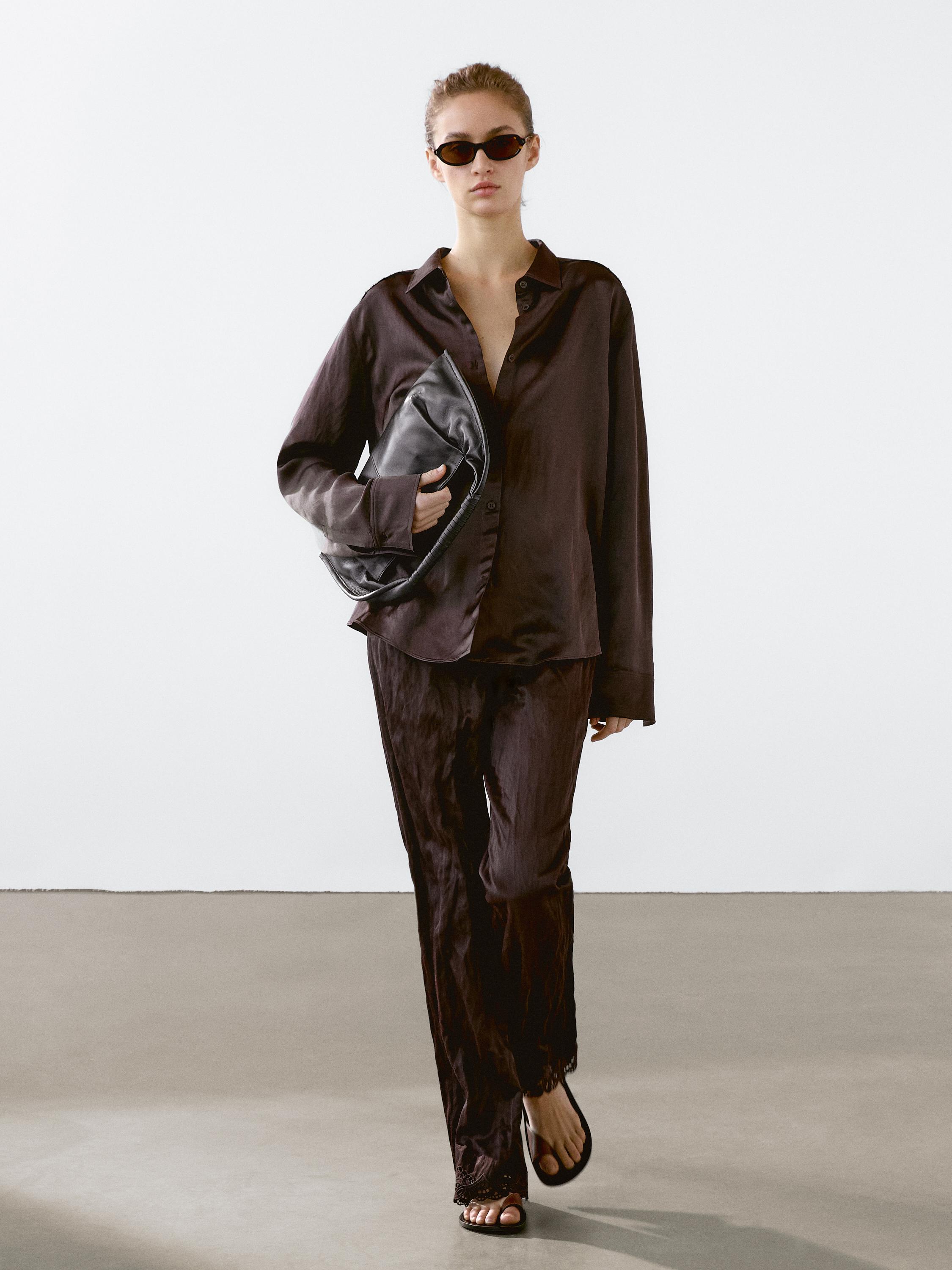 Capri trousers with blonde lace detail · Maroon · Dressy Massimo