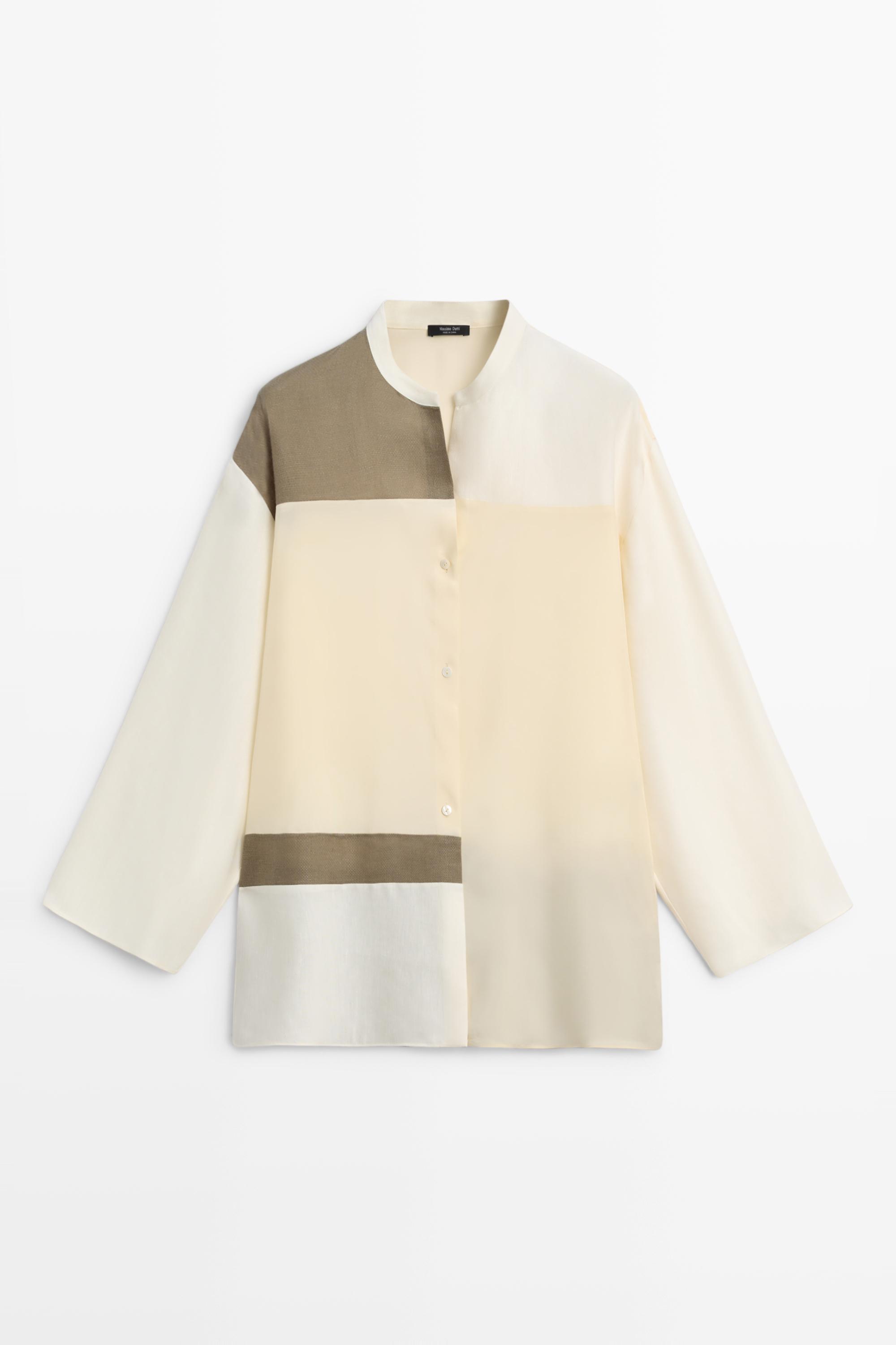 Camicia fluida con colletto con fascetta e contrasti