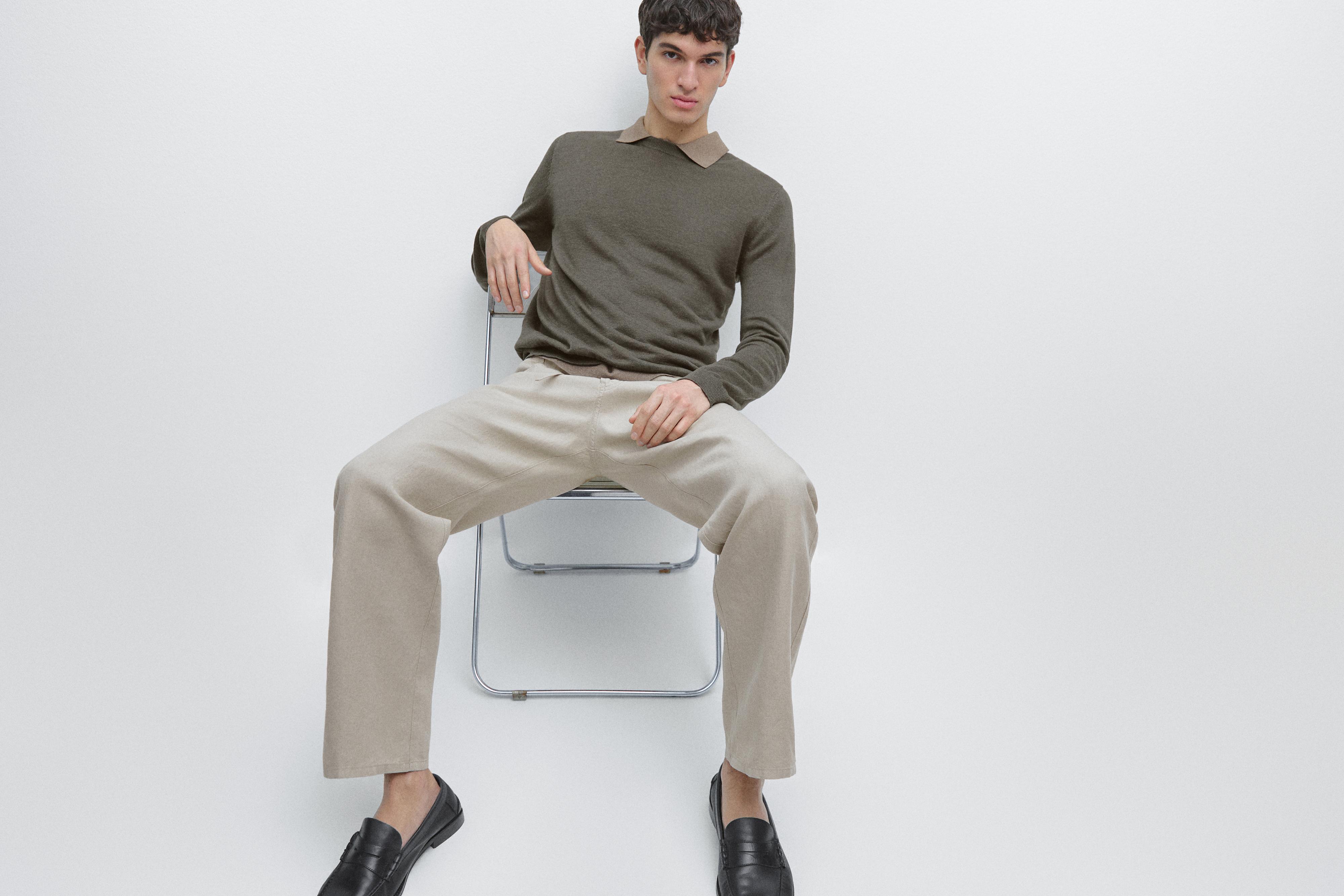 Linen jogger fit trousers — BEIGE