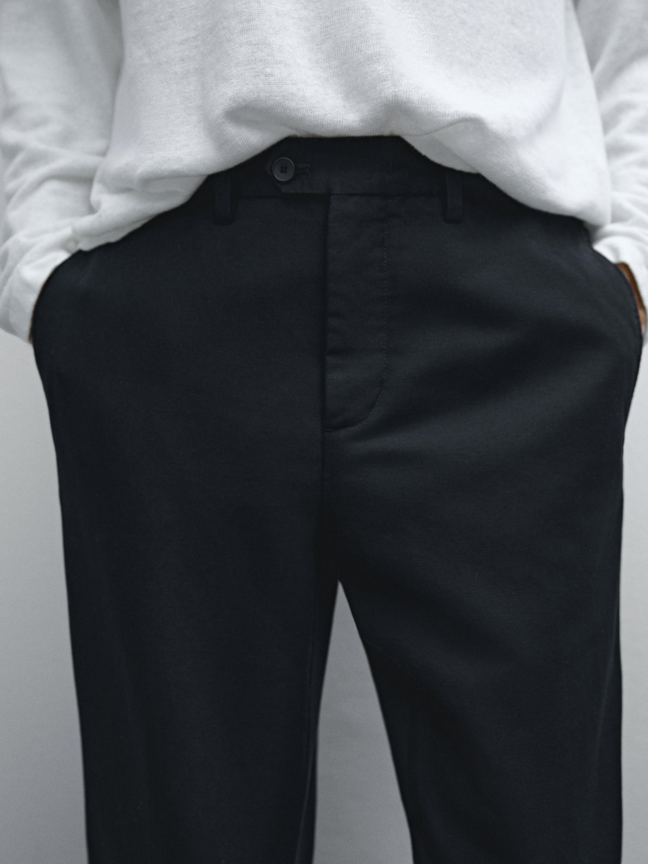 Cotton blend tapered fit trousers