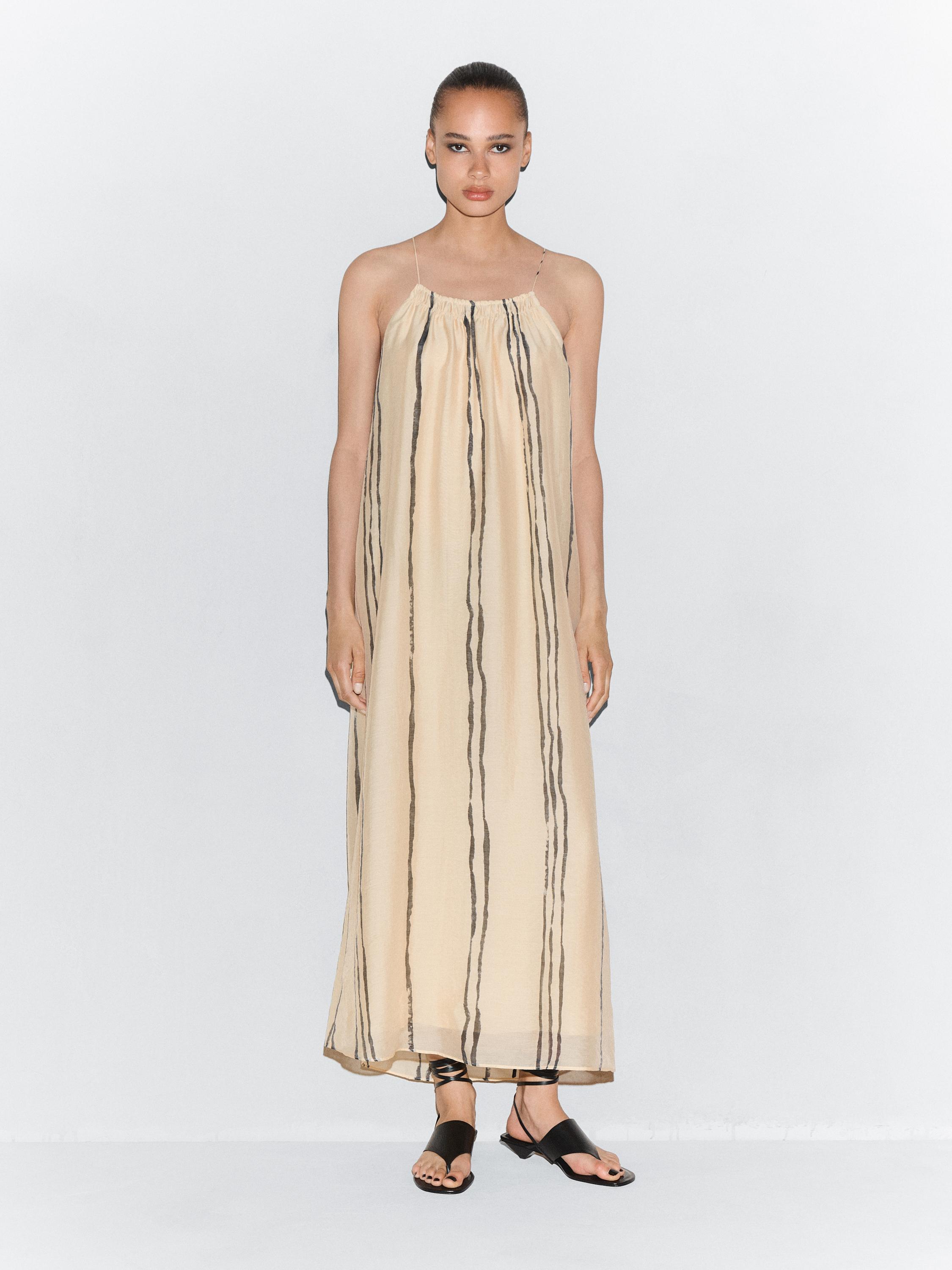 Flowing stripe print midi dress