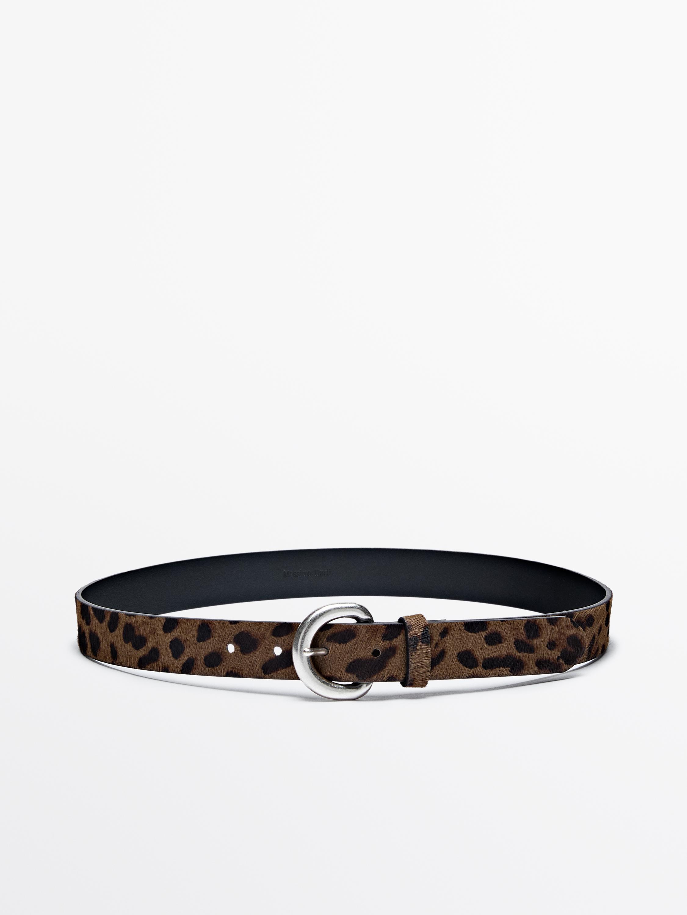 Leather leopard print belt