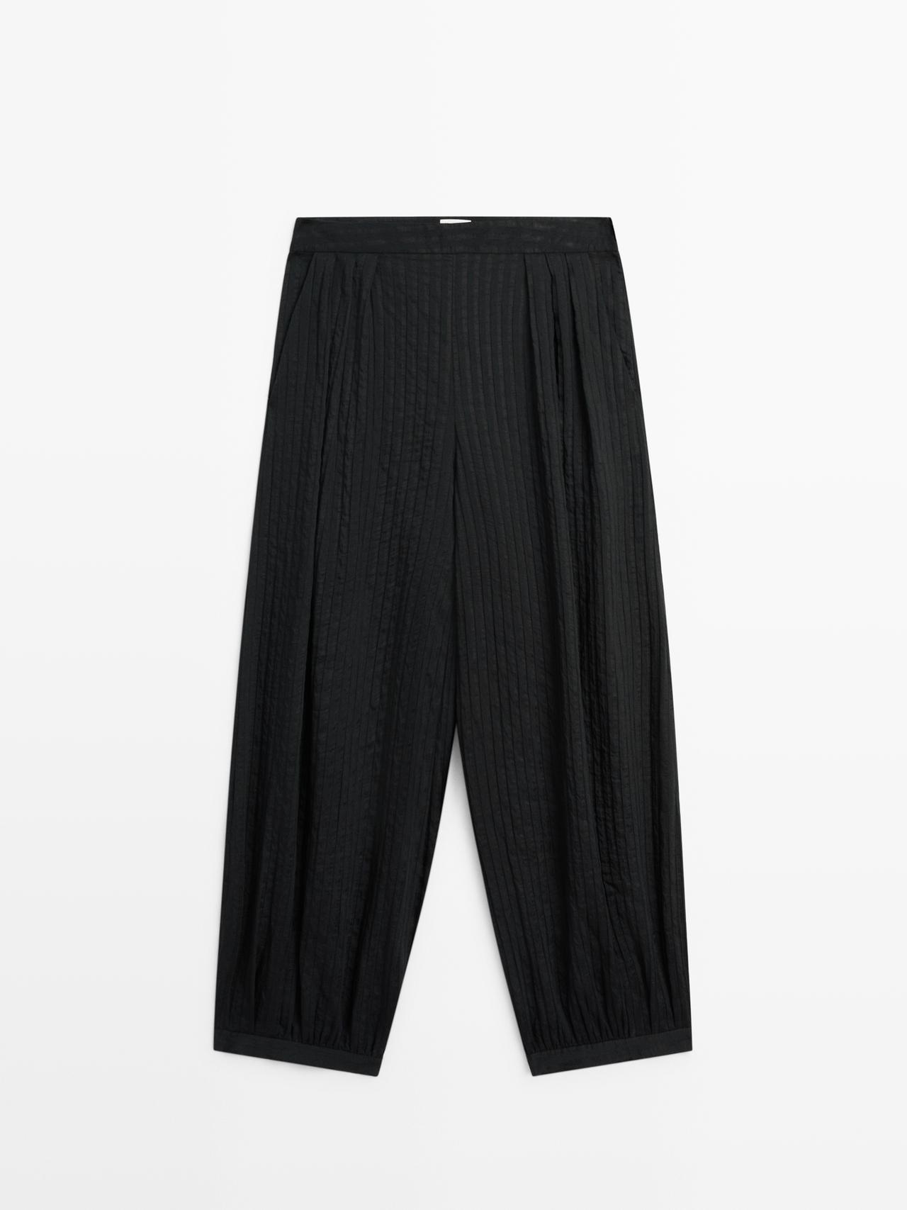 Massimo Dutti - Dame - Løstsiddende Baggy Bukser I Hør - Sort - 42