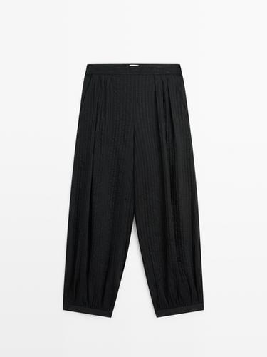 Flowing linen-blend drop crotch pants — BLACK 2