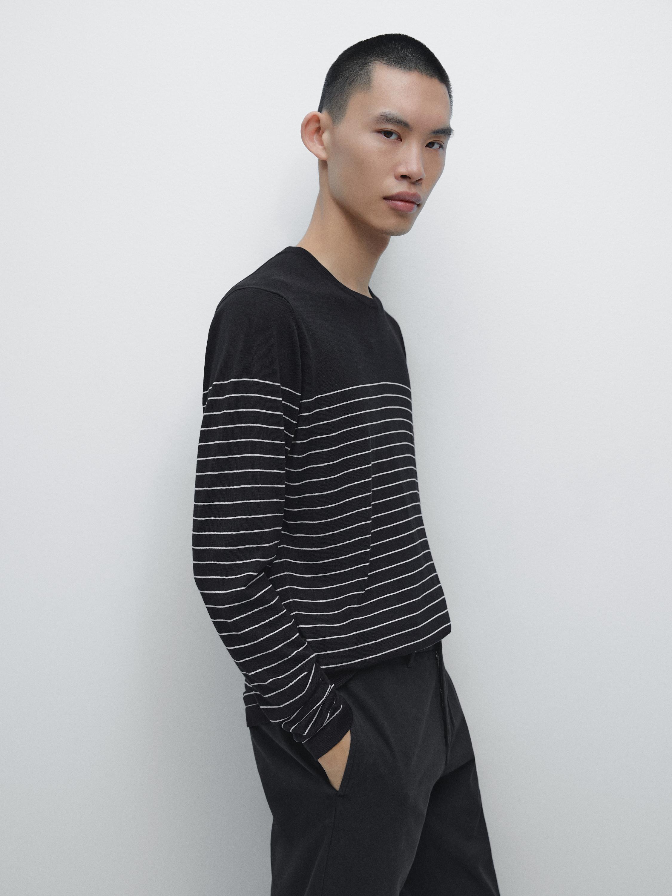 Striped crew neck sweater — NAVY BLUE