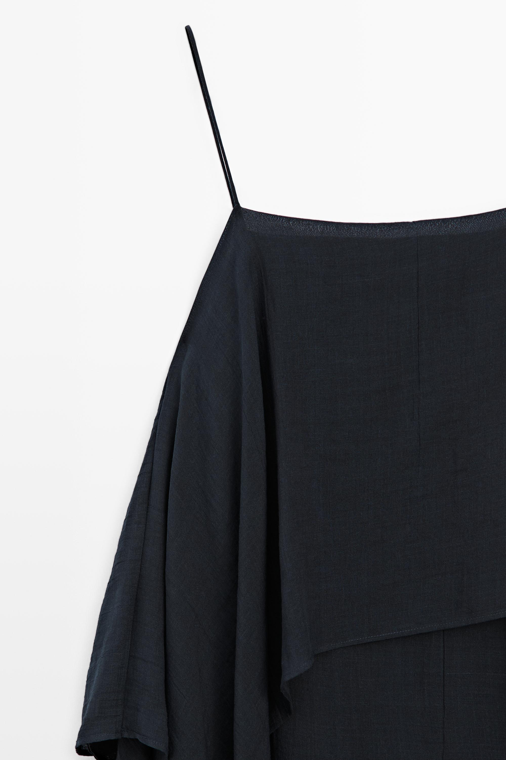 Midi dress with asymmetric ruffle detail — Dark Blue