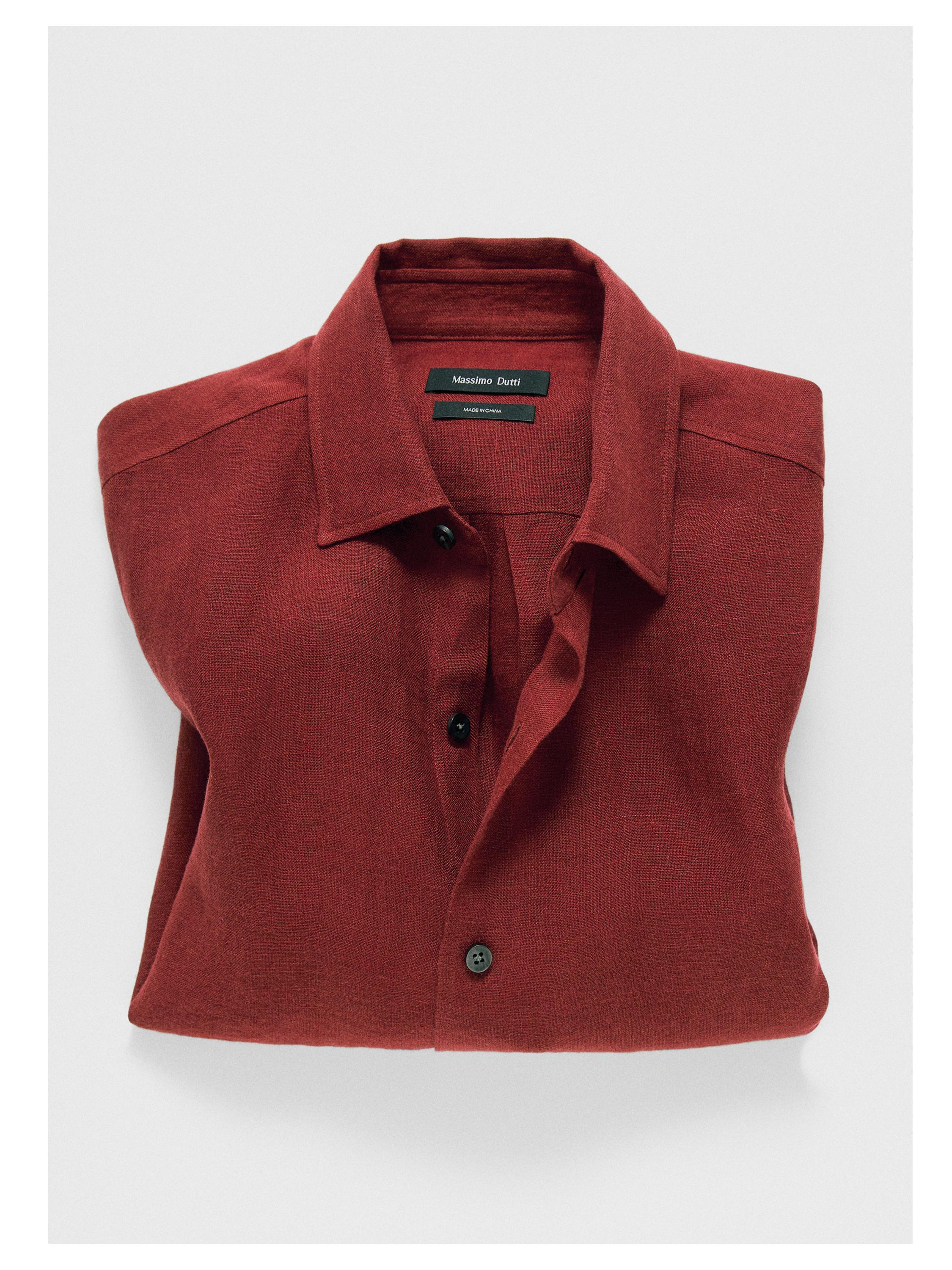 Textured 100% linen regular fit shirt — RED