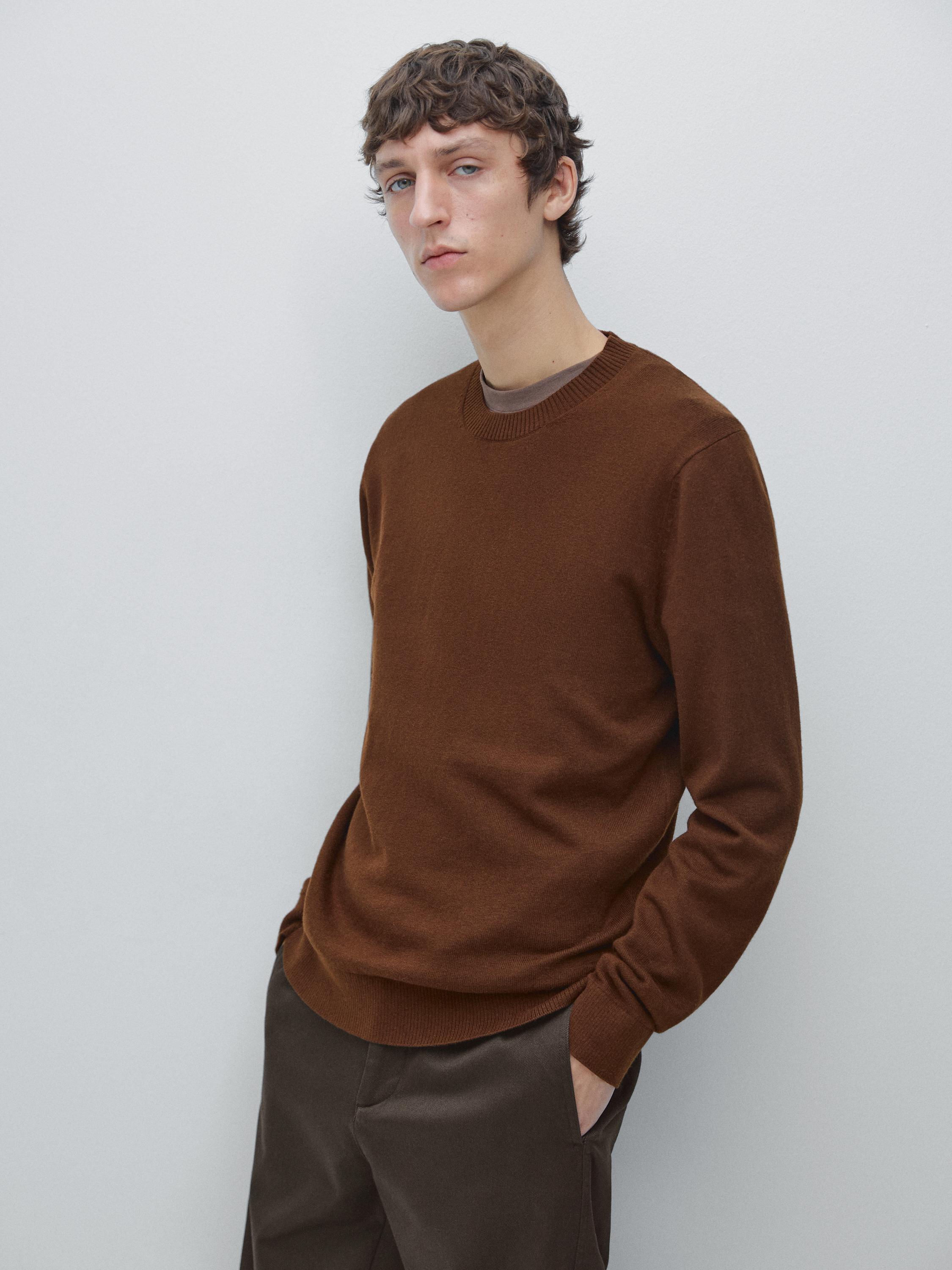 Pull maille col rond coton et laine