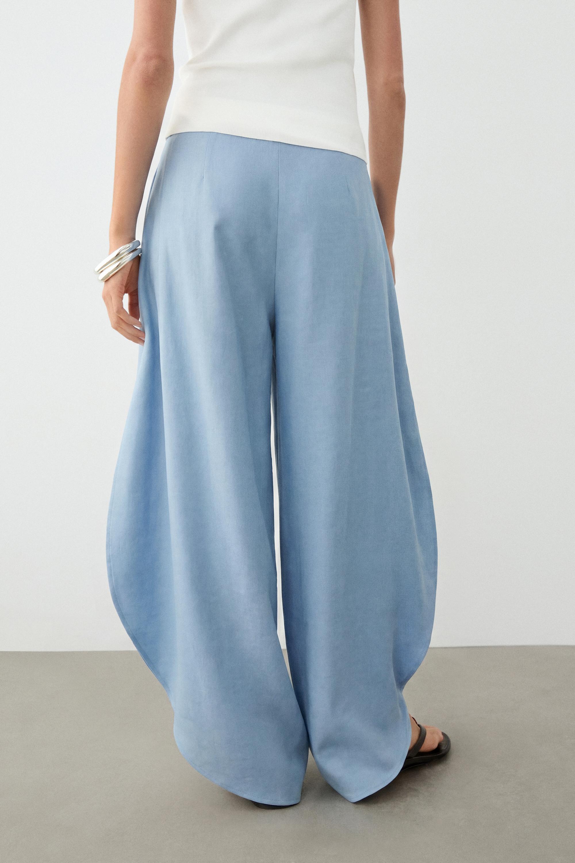 Voluminous flowing linen blend pants — SKY BLUE