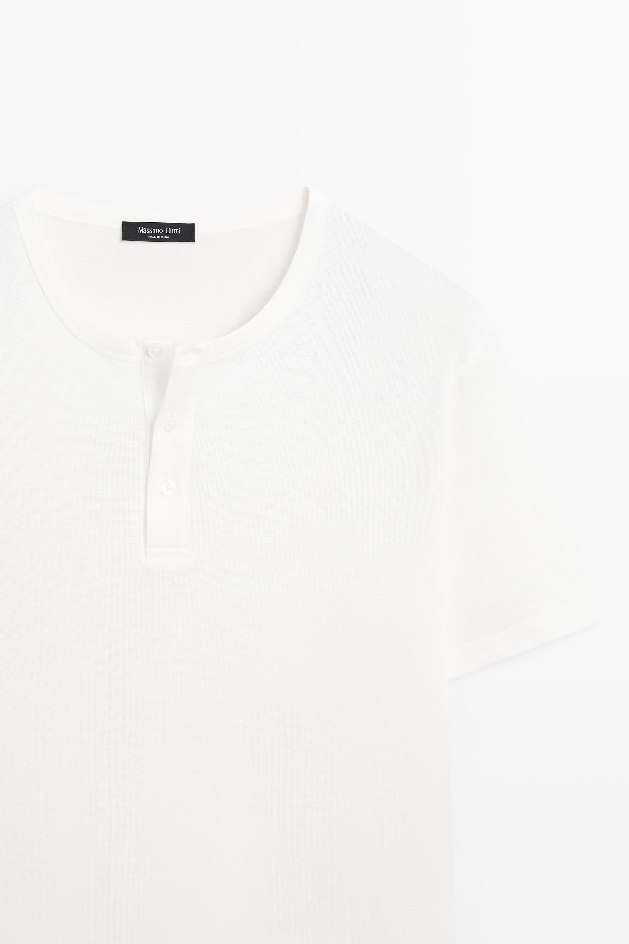 100% cotton henley T-shirt — Off white