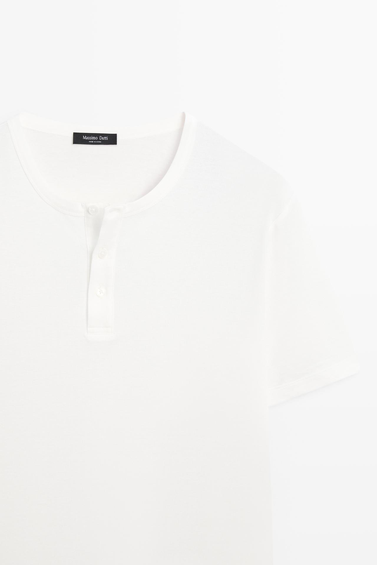 100% cotton henley T-shirt — Off white