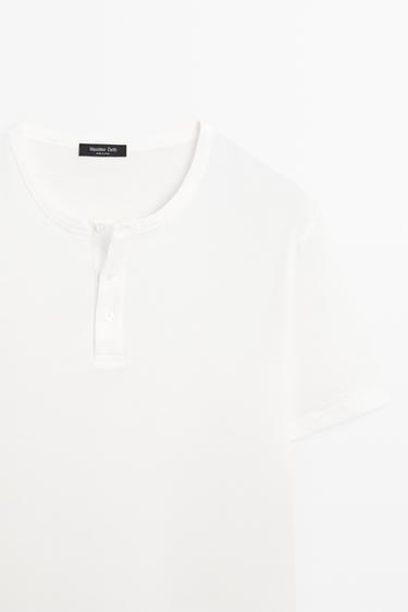 100% cotton henley T-shirt — Off white 9