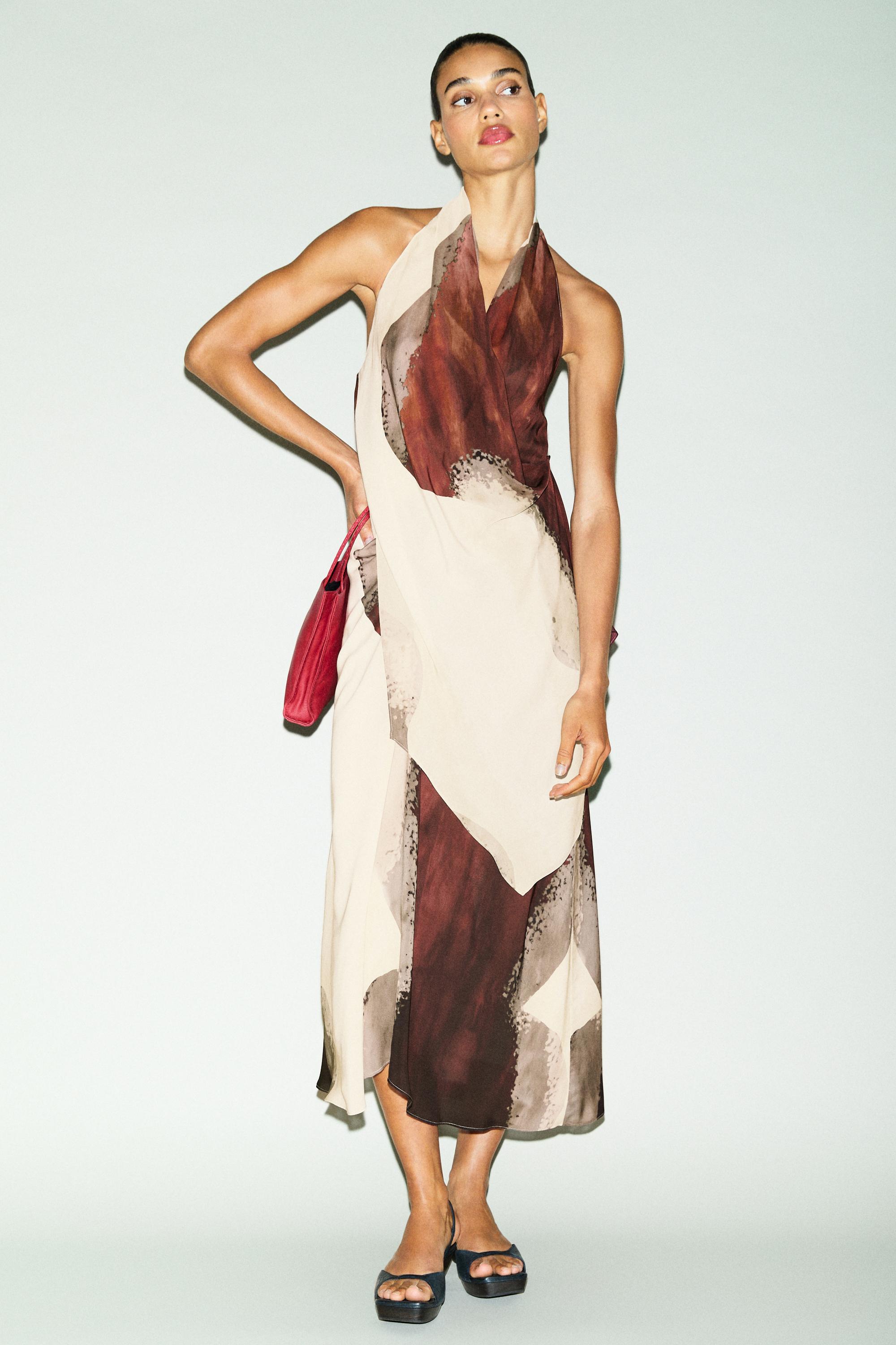 Long flowing halter neck dress  White  Dress | Massimo Dutti