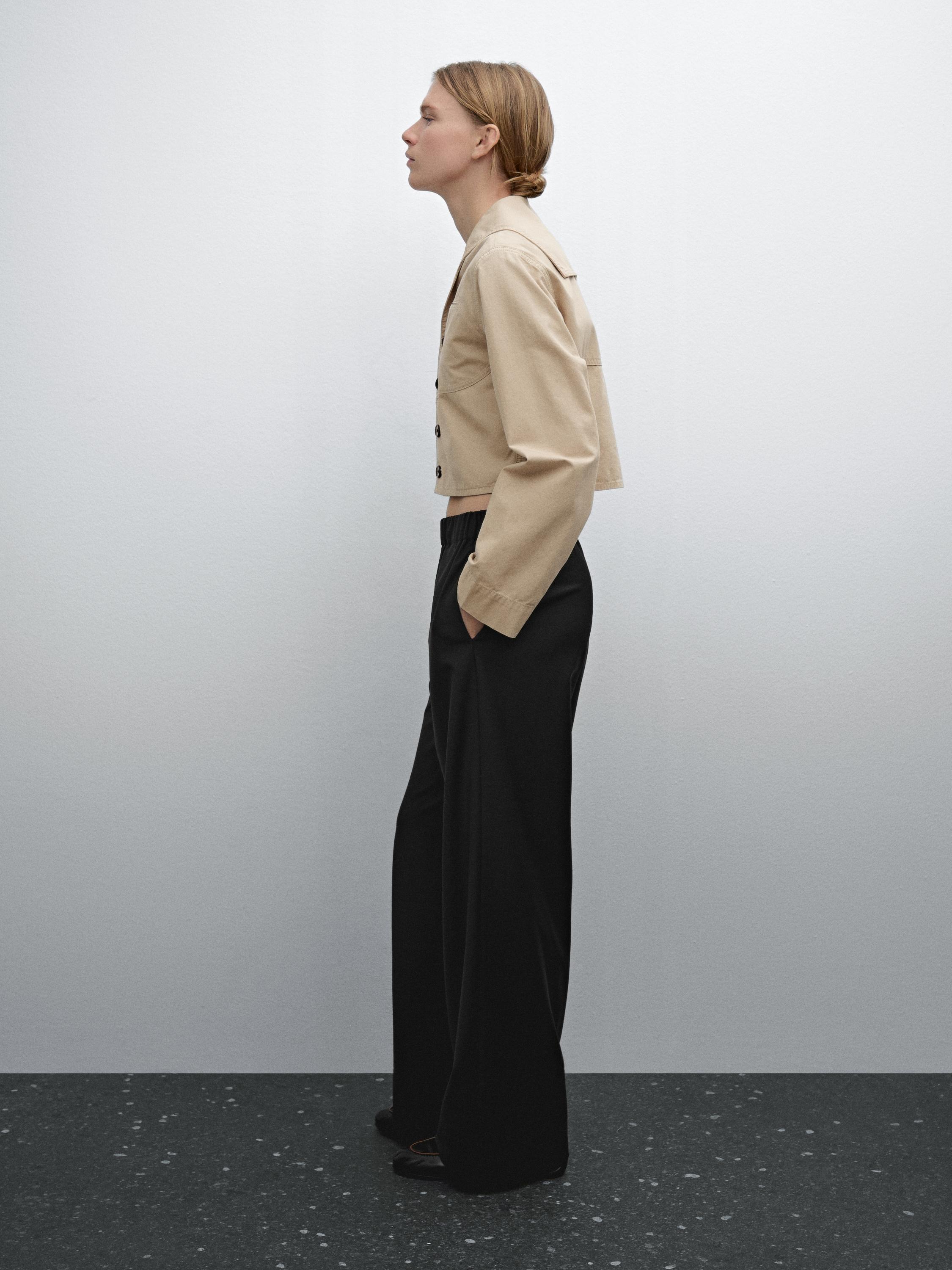 Short cotton jacket with sailor collar