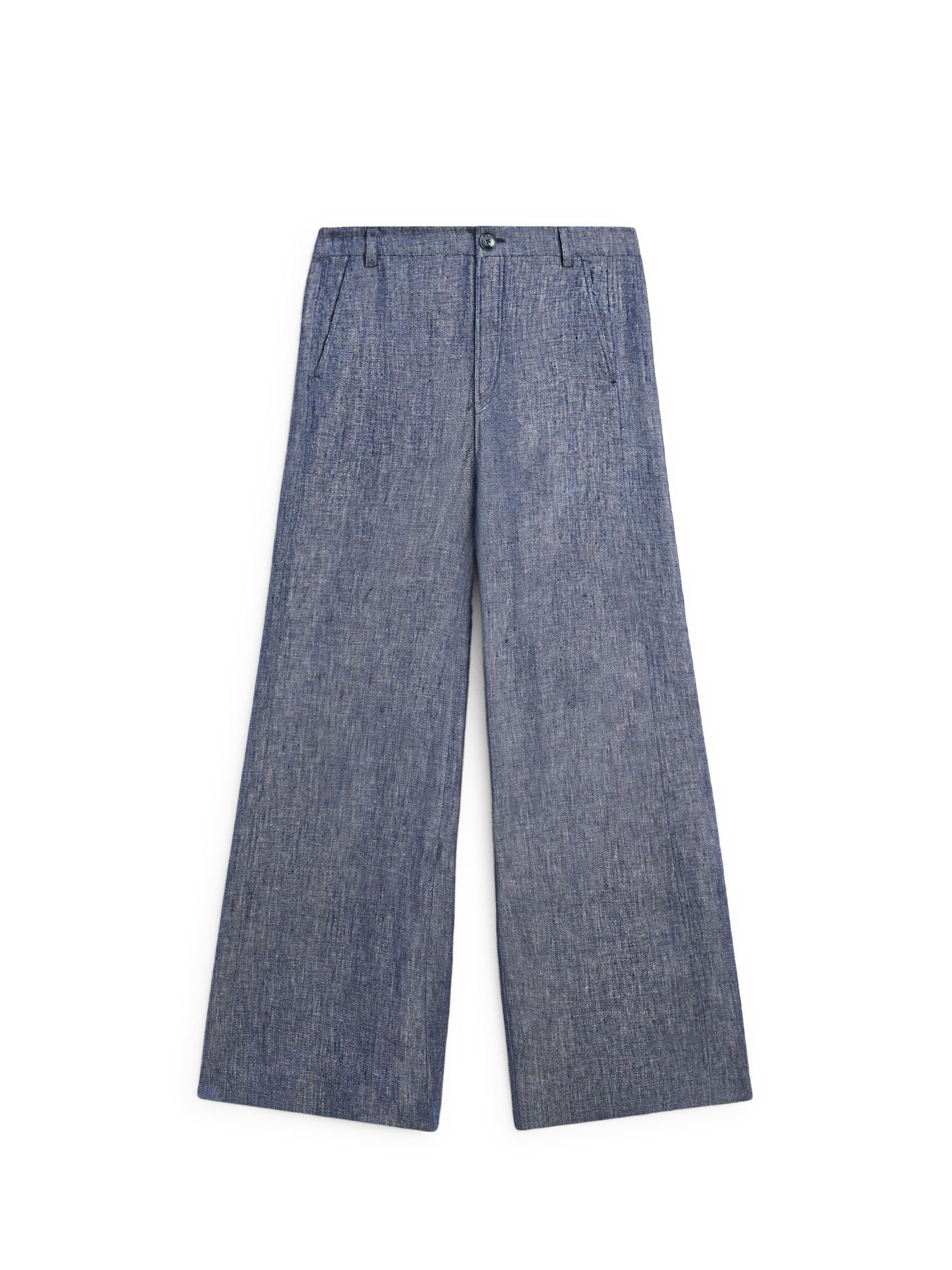 High-waist linen palazzo trousers — Dark Blue