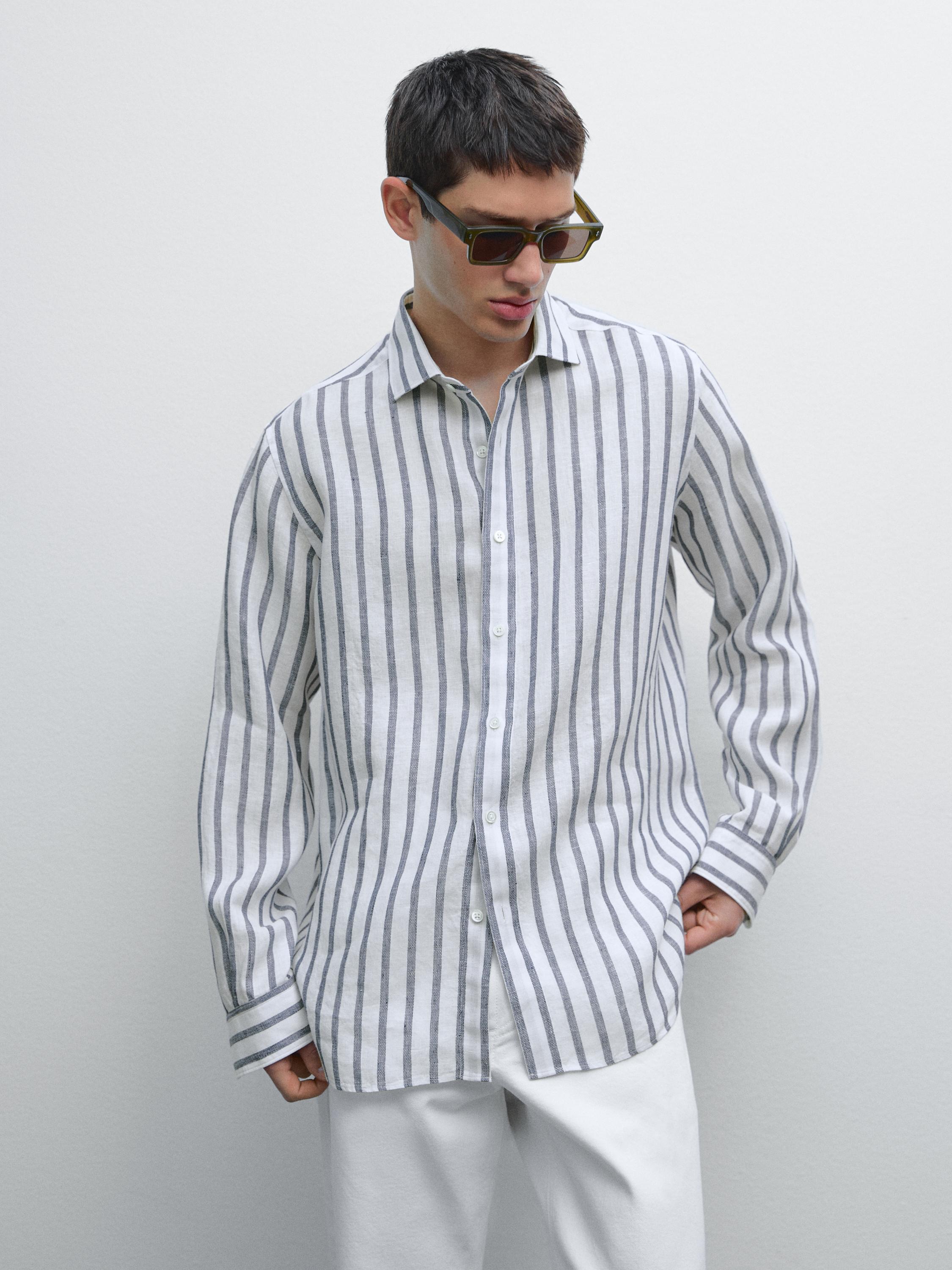 Regular fit striped linen shirt