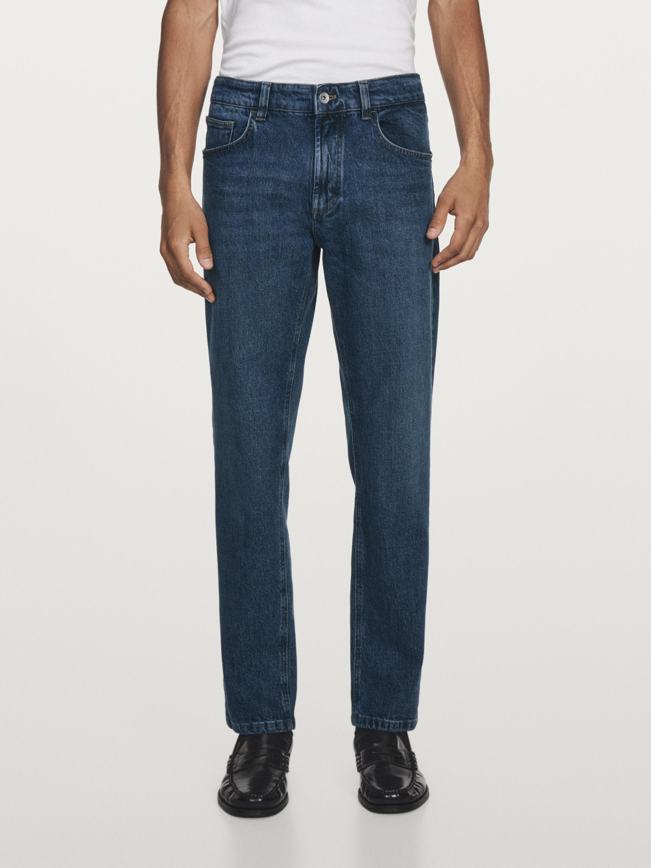 Cotton blend tapered fit jeans