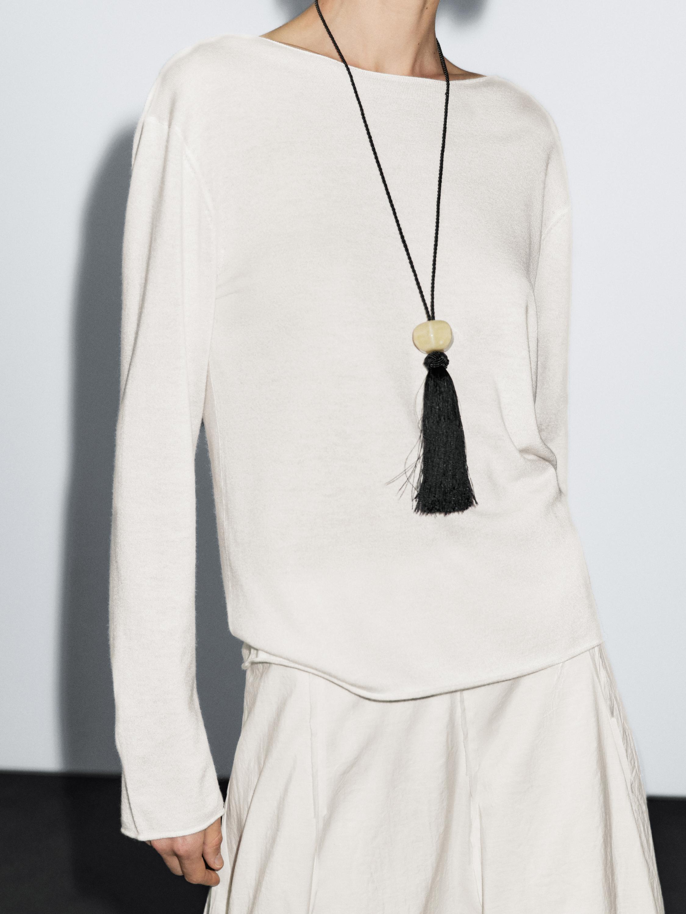 Wool blend boat neck sweater