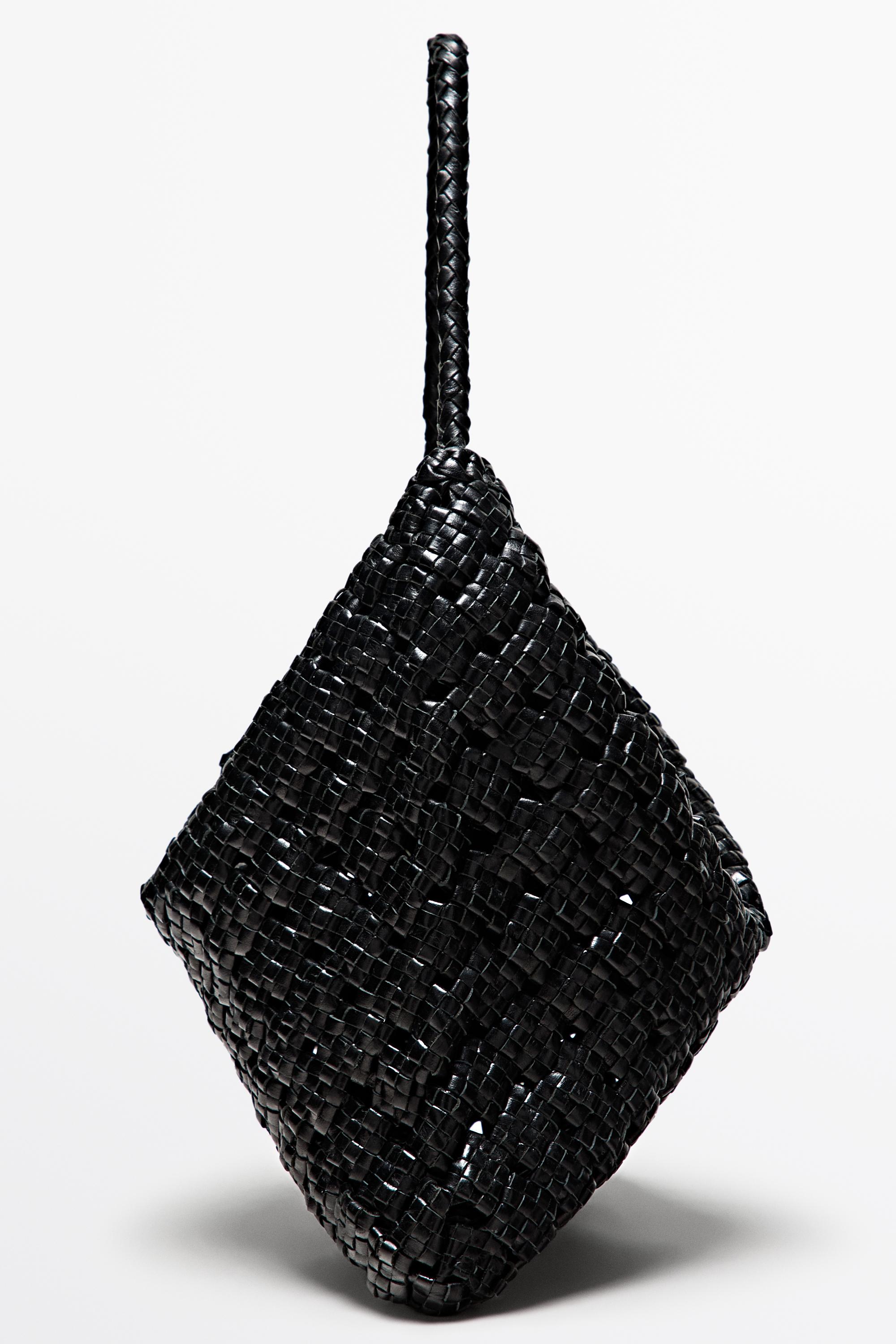 Medium braided nappa leather bag — BLACK