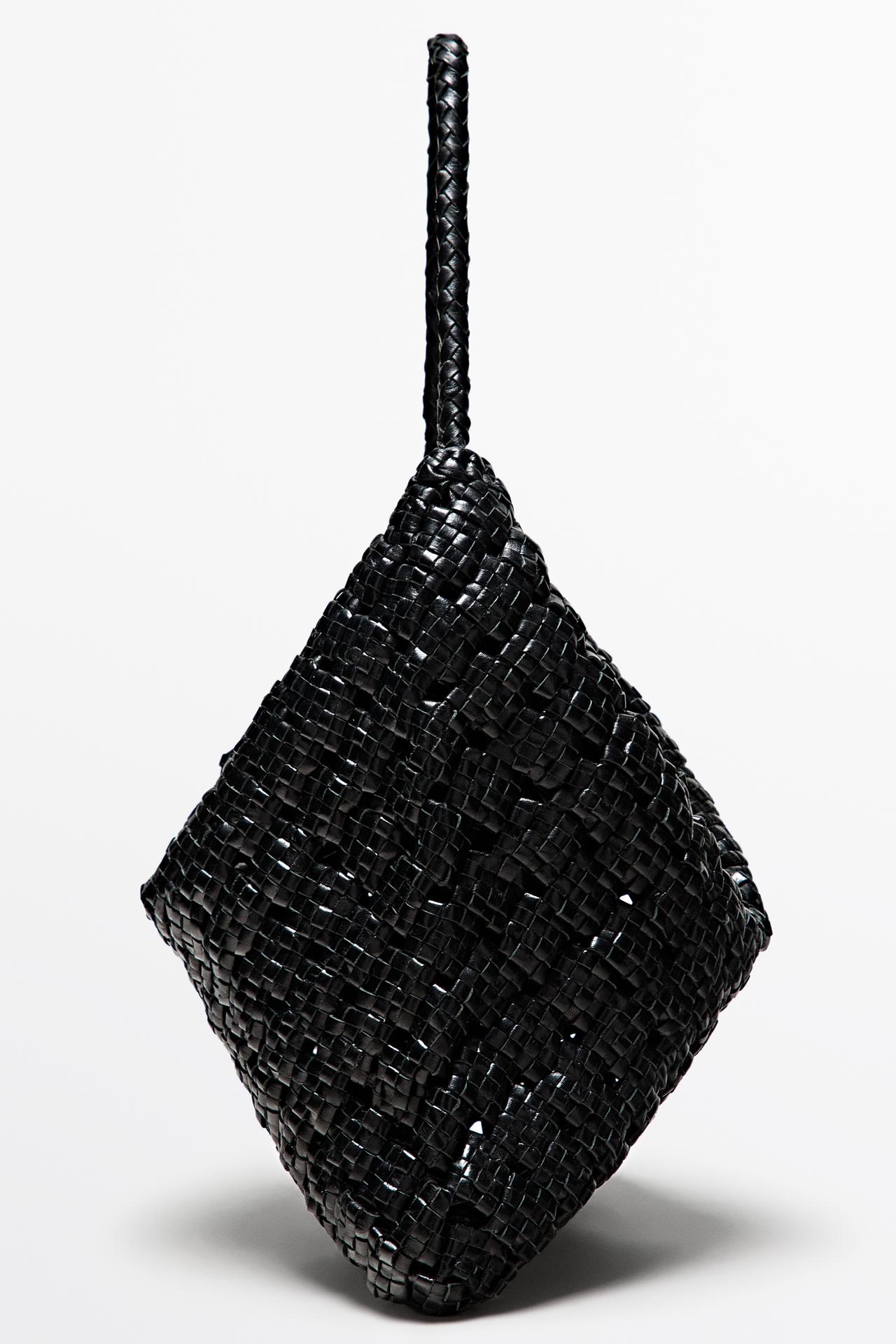 Medium braided nappa leather bag — BLACK