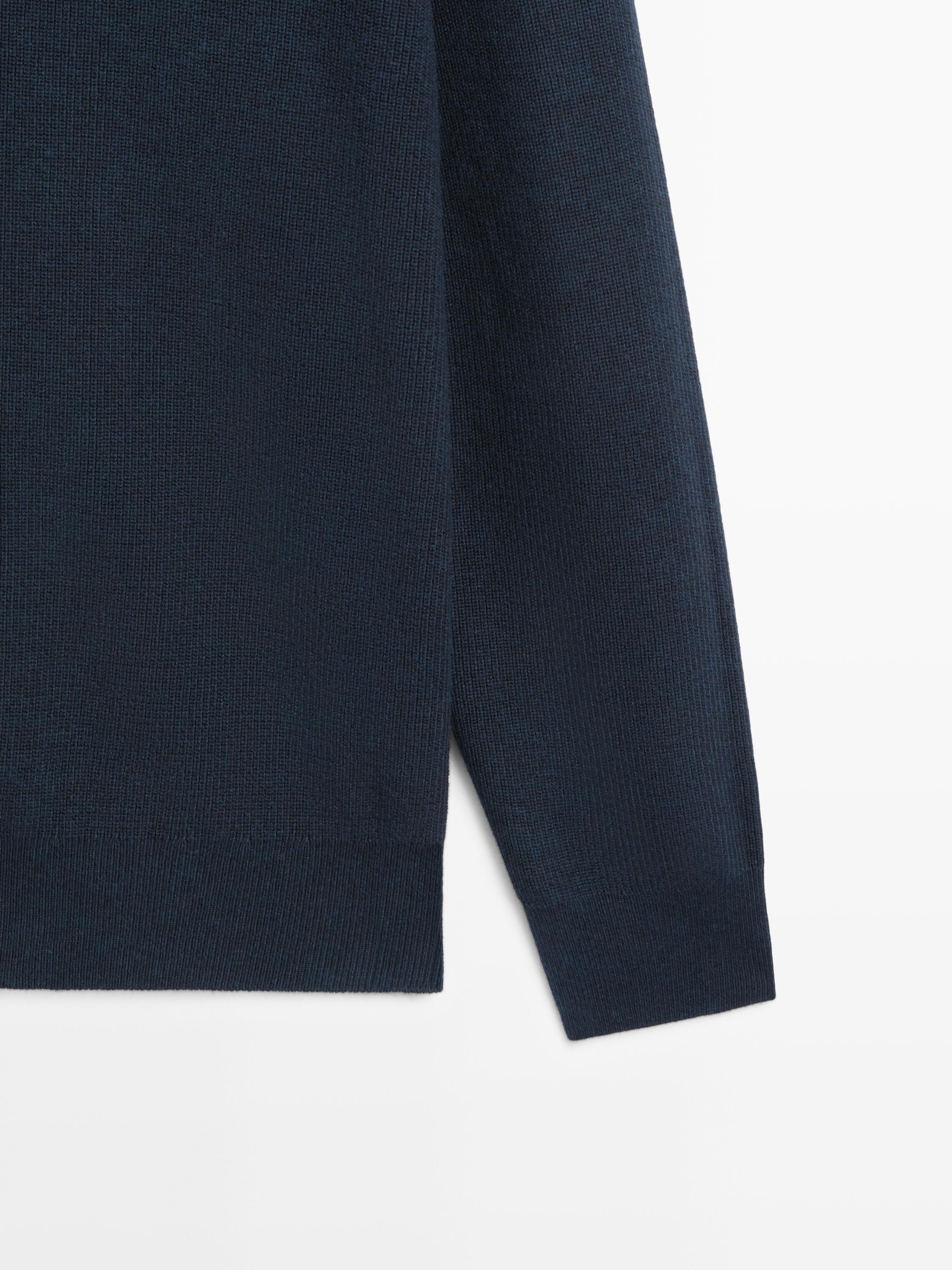Cotton blend knit sweater with mock turtleneck — NAVY BLUE
