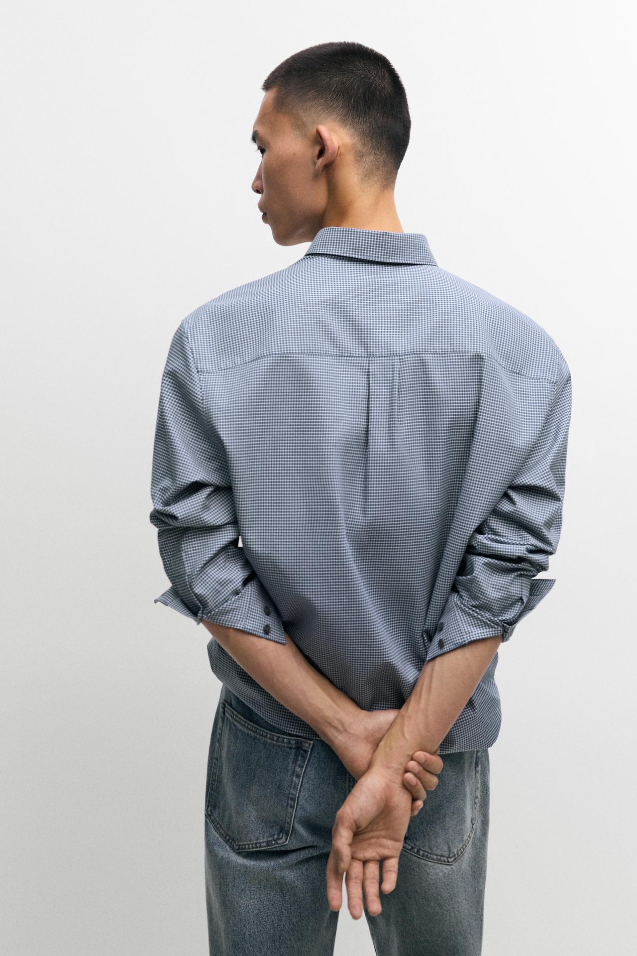 Regular fit micro-check shirt — DEEP BLUE