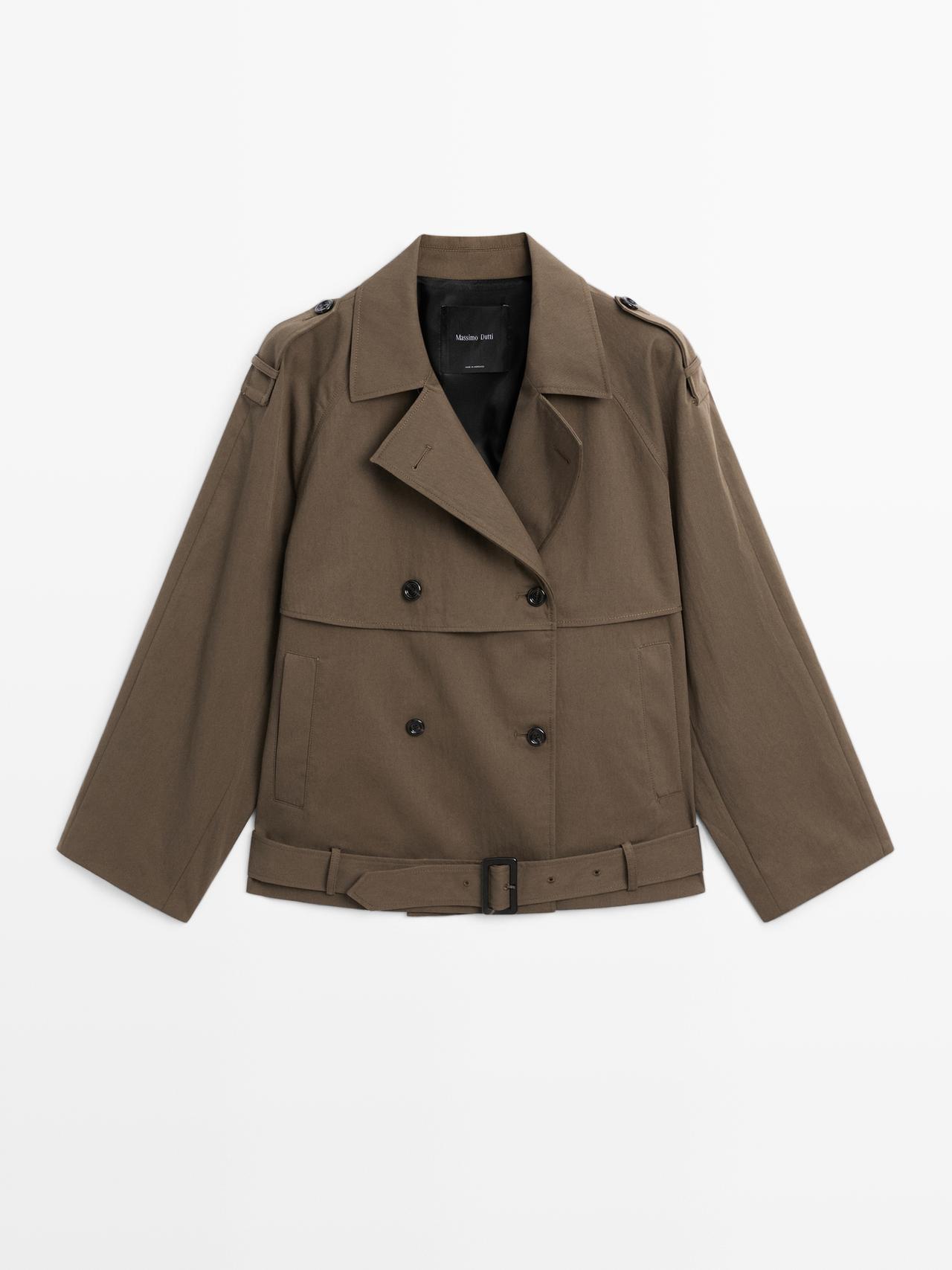 Massimo Dutti - Dame - Kort Trenchcoat Med Bæltedetalje - Brun - M