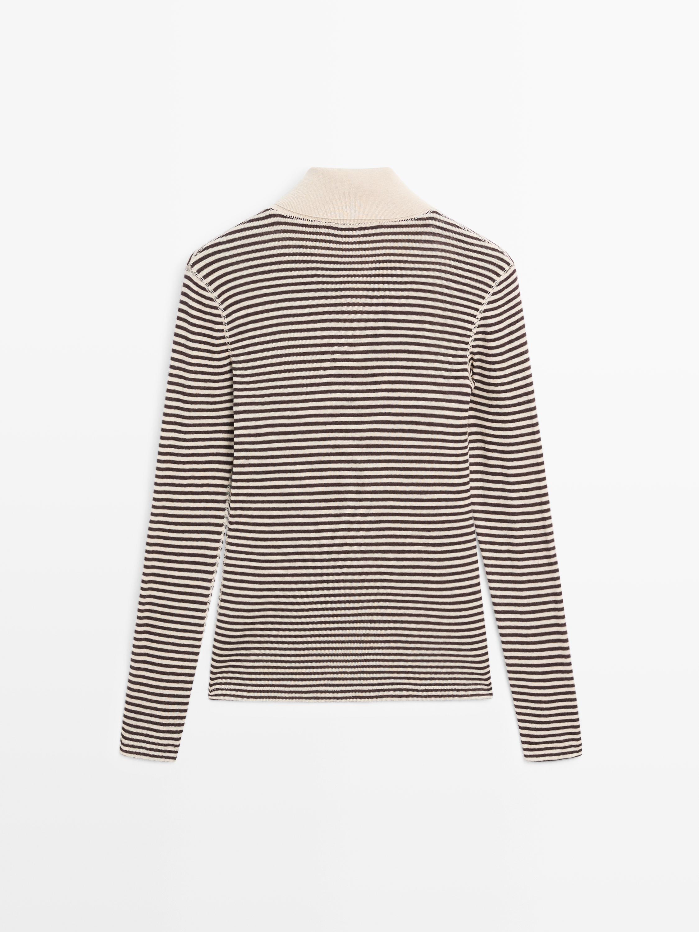 Pull en maille fine à col zippé et rayures