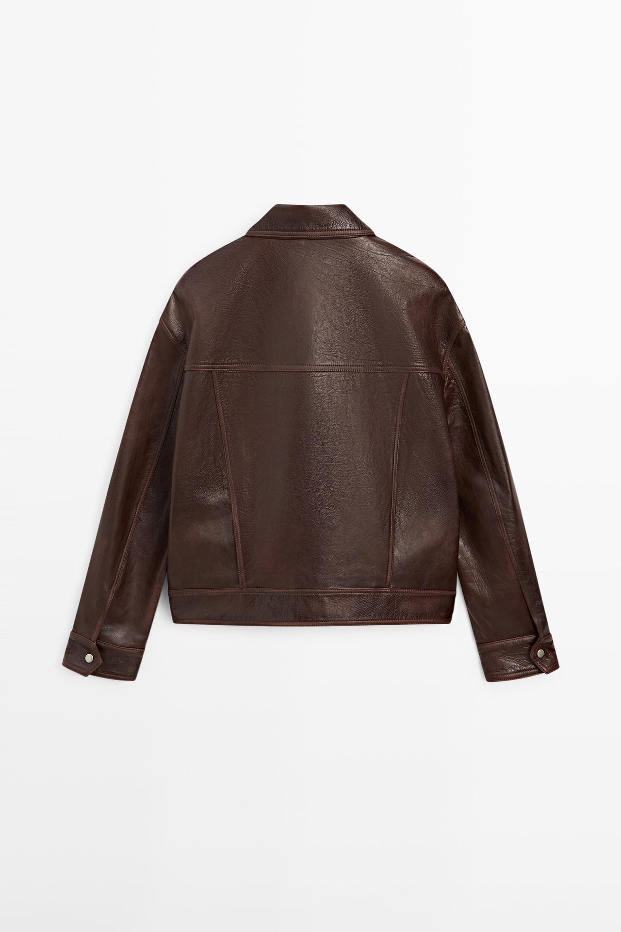 Pleated-detail Nappa leather jacket — BROWN