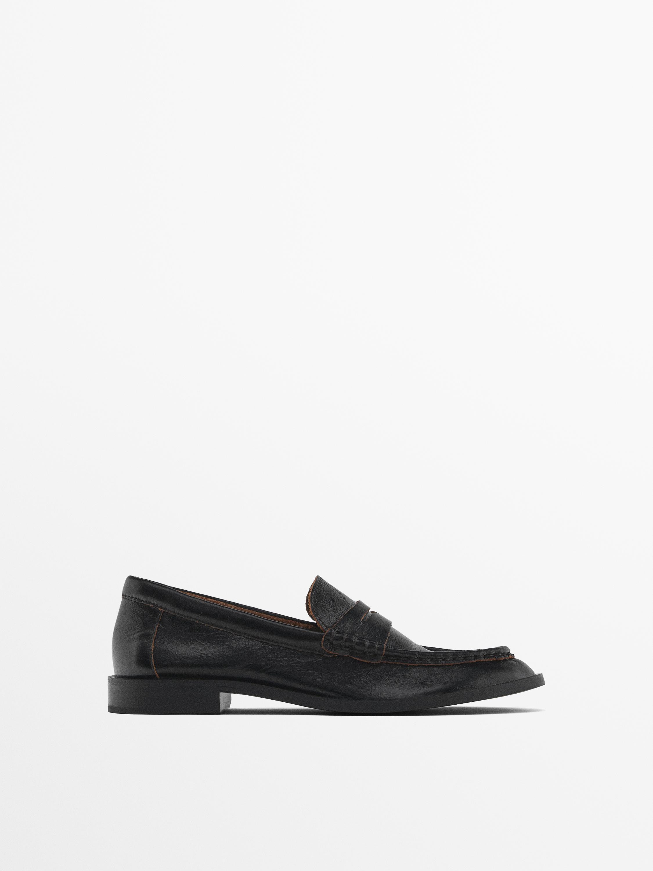 Mocassins souples avec patte Noir Chaussures Basses Massimo Dutti