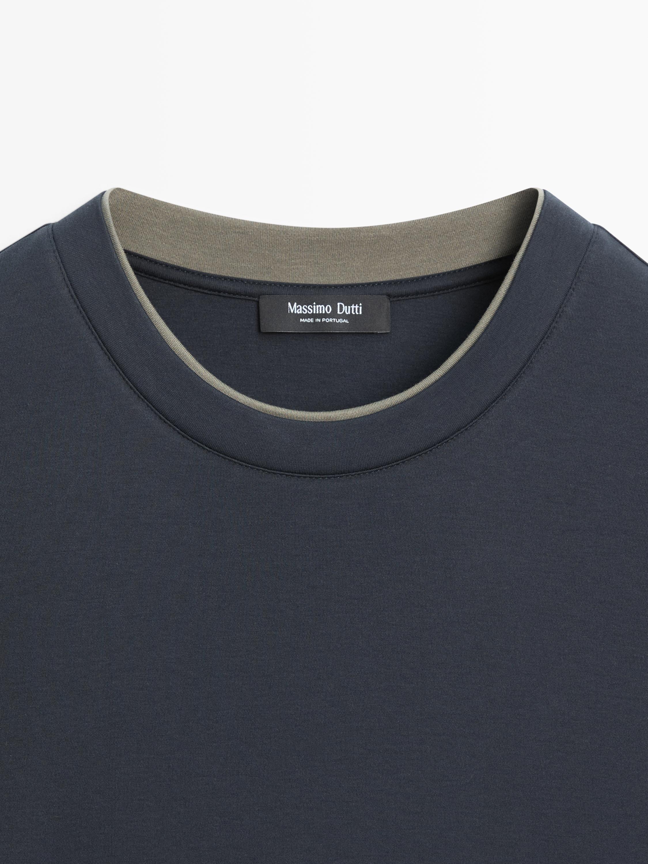 100% cotton T-shirt with contrast neckline — NAVY BLUE