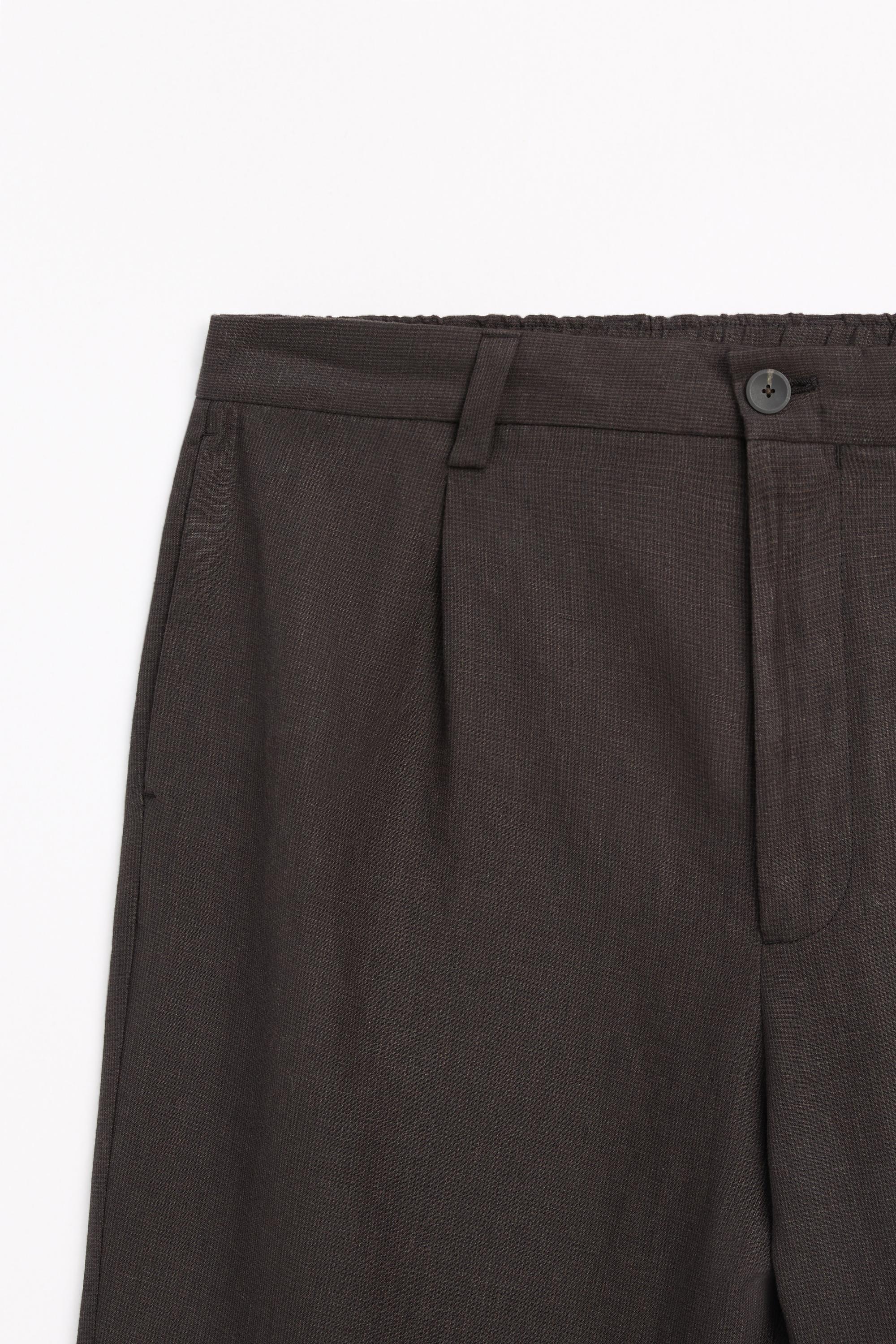 100% linen houndstooth pants — BROWN