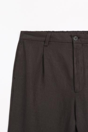 100% linen houndstooth pants — BROWN 4