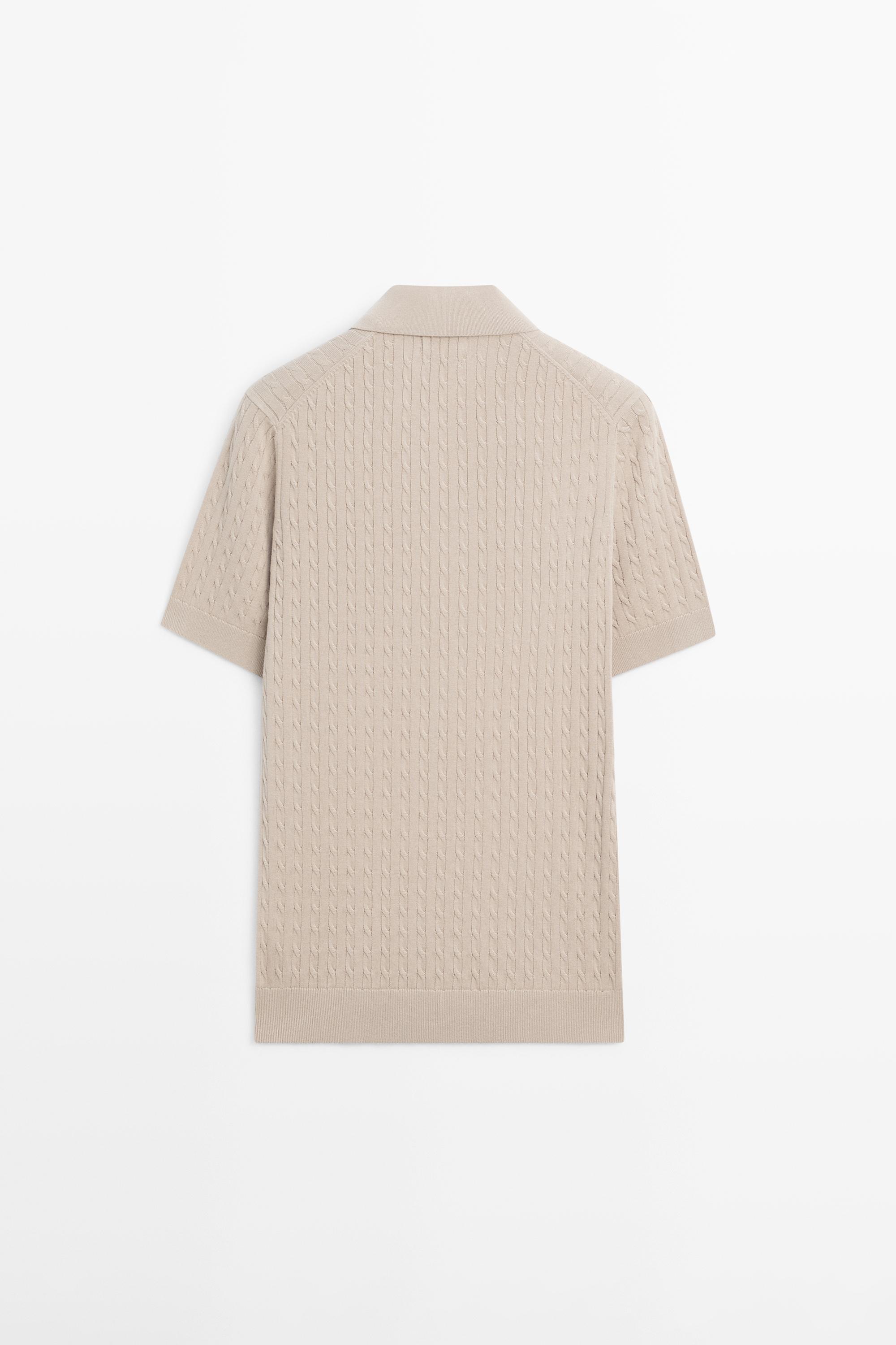 100% cotton cable-knit polo shirt — Sand beige