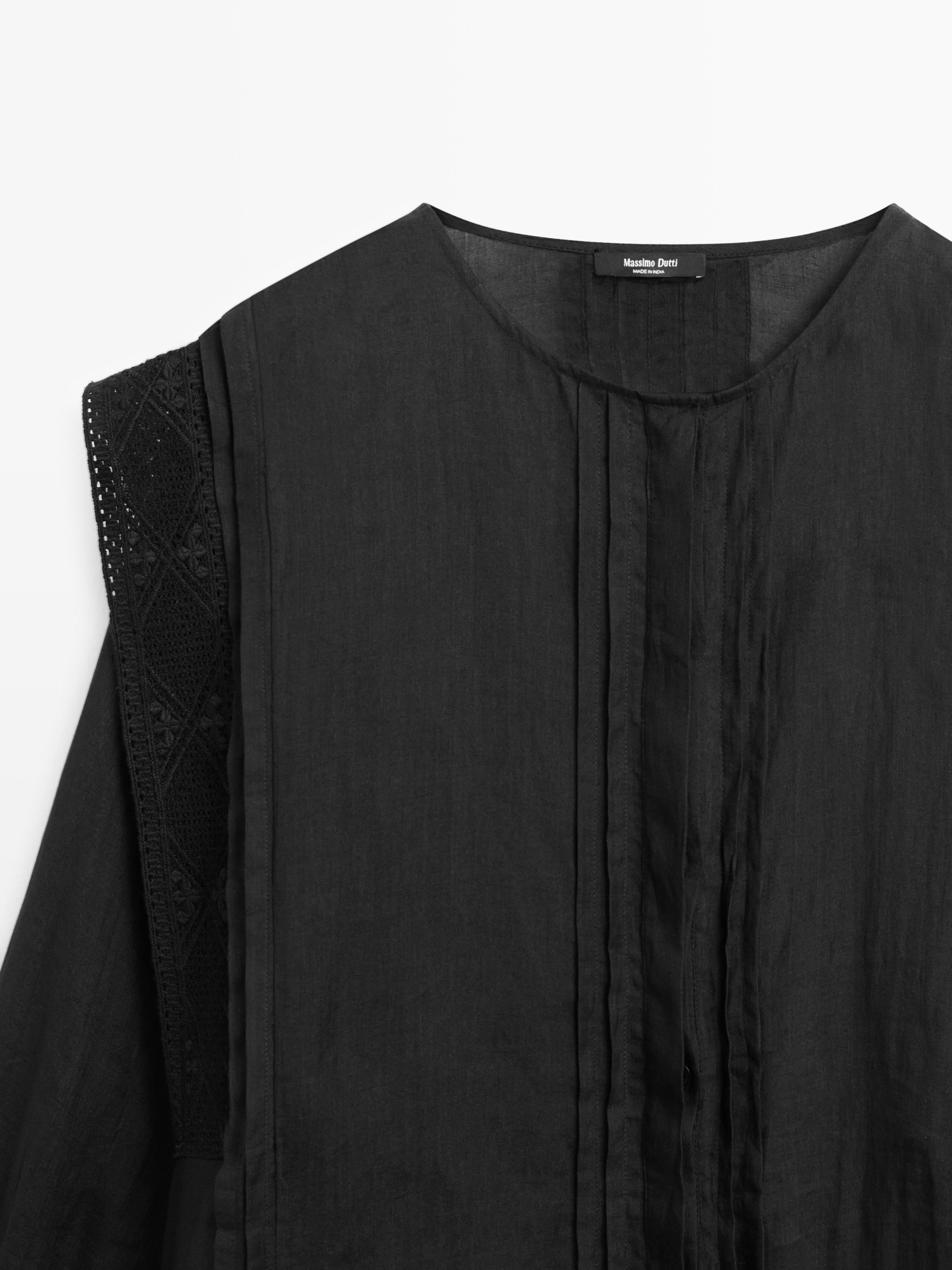Midi dress with lace sleeves — BLACK