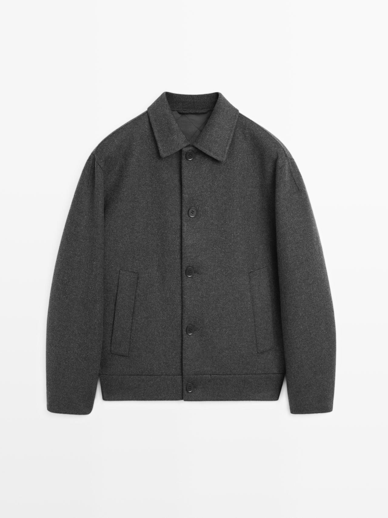 Massimo Dutti - Herre - Kort Jakke I Uldblanding Med Vatteret For - Mørk Grå - Xl