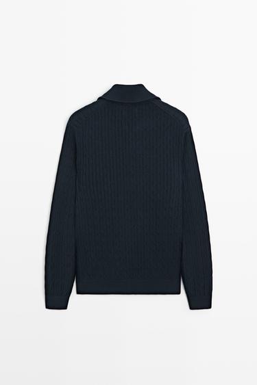 Mock neck knit zip sweater — NAVY BLUE 6