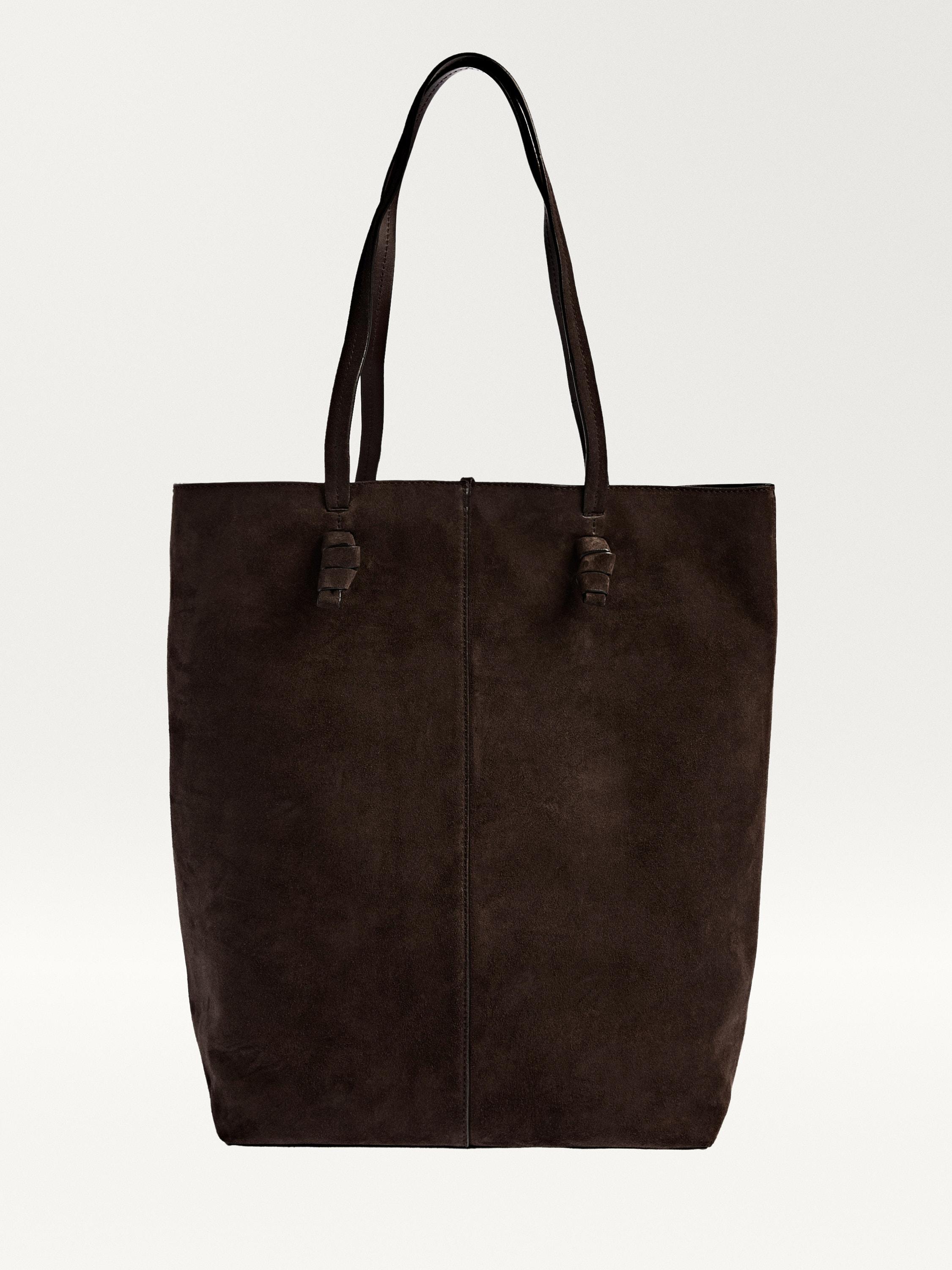 Split leather bucket bag with knot