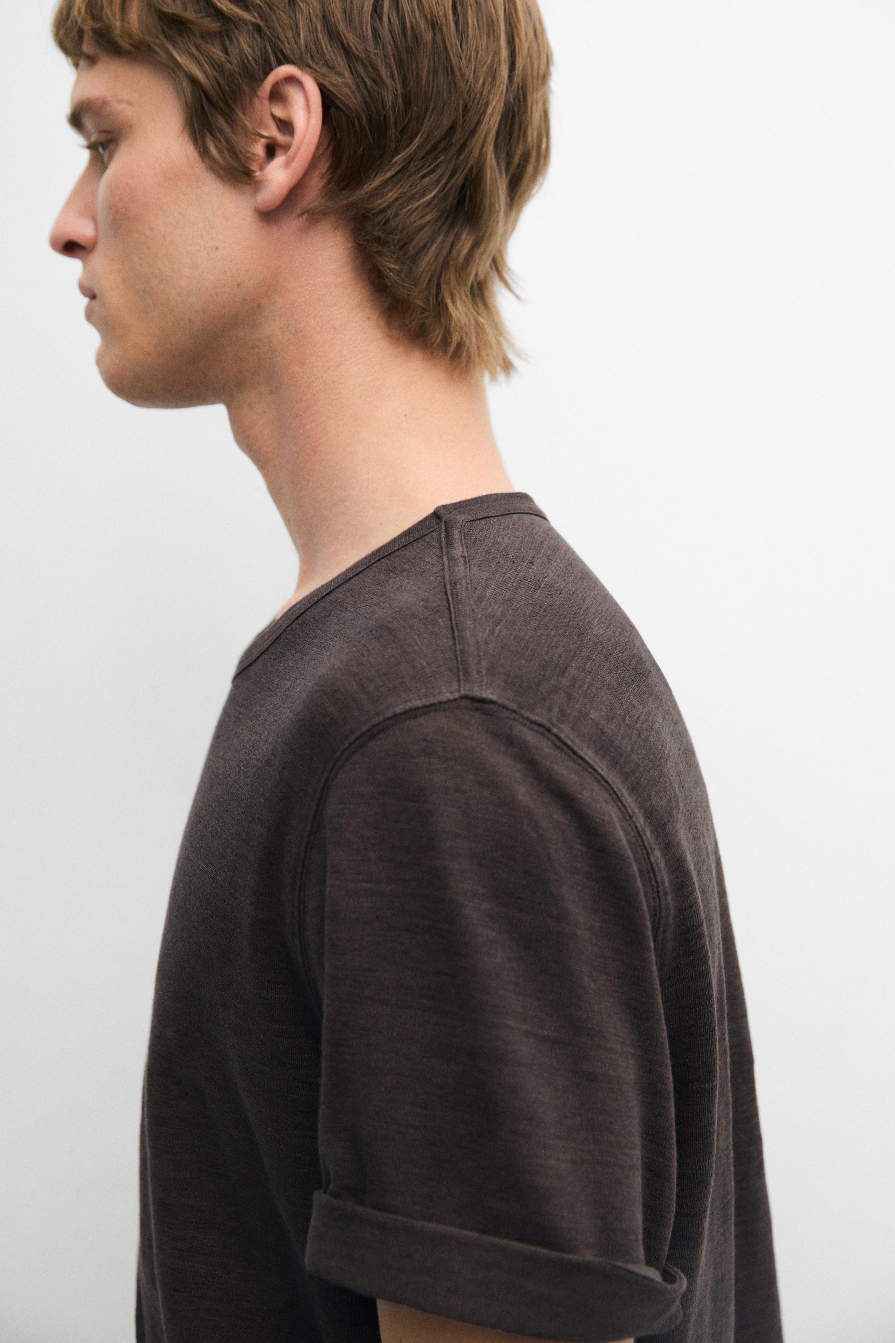 100% linen short sleeve T-shirt — BROWN