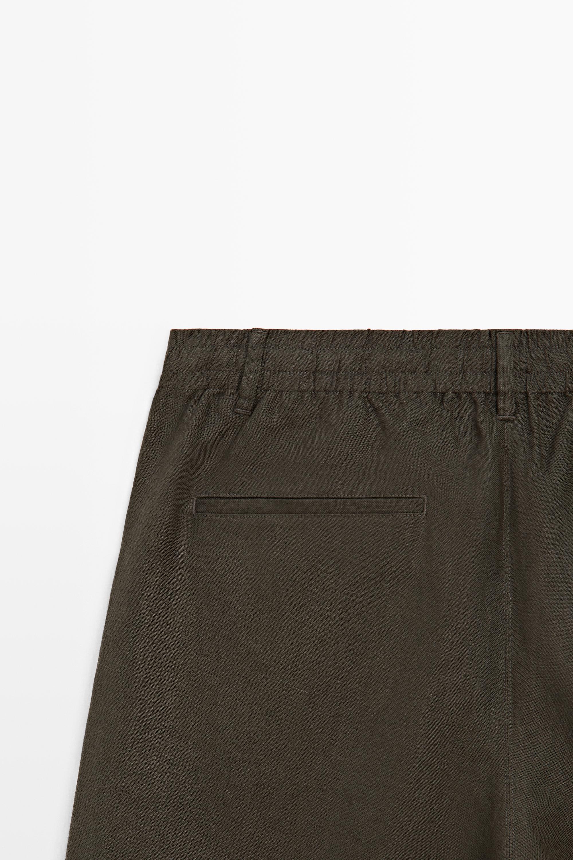 Linen co-ord elastic waist Bermuda shorts — DARK GREEN