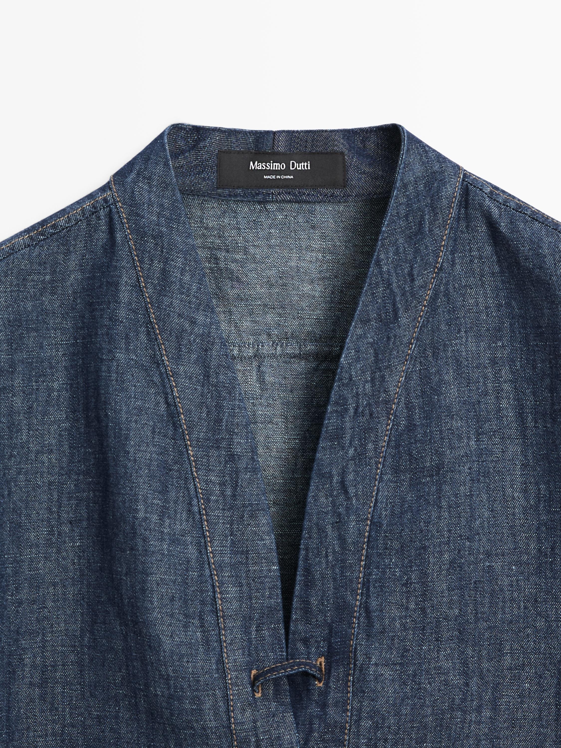 Total look linen blend denim shirt — DARK BLUE
