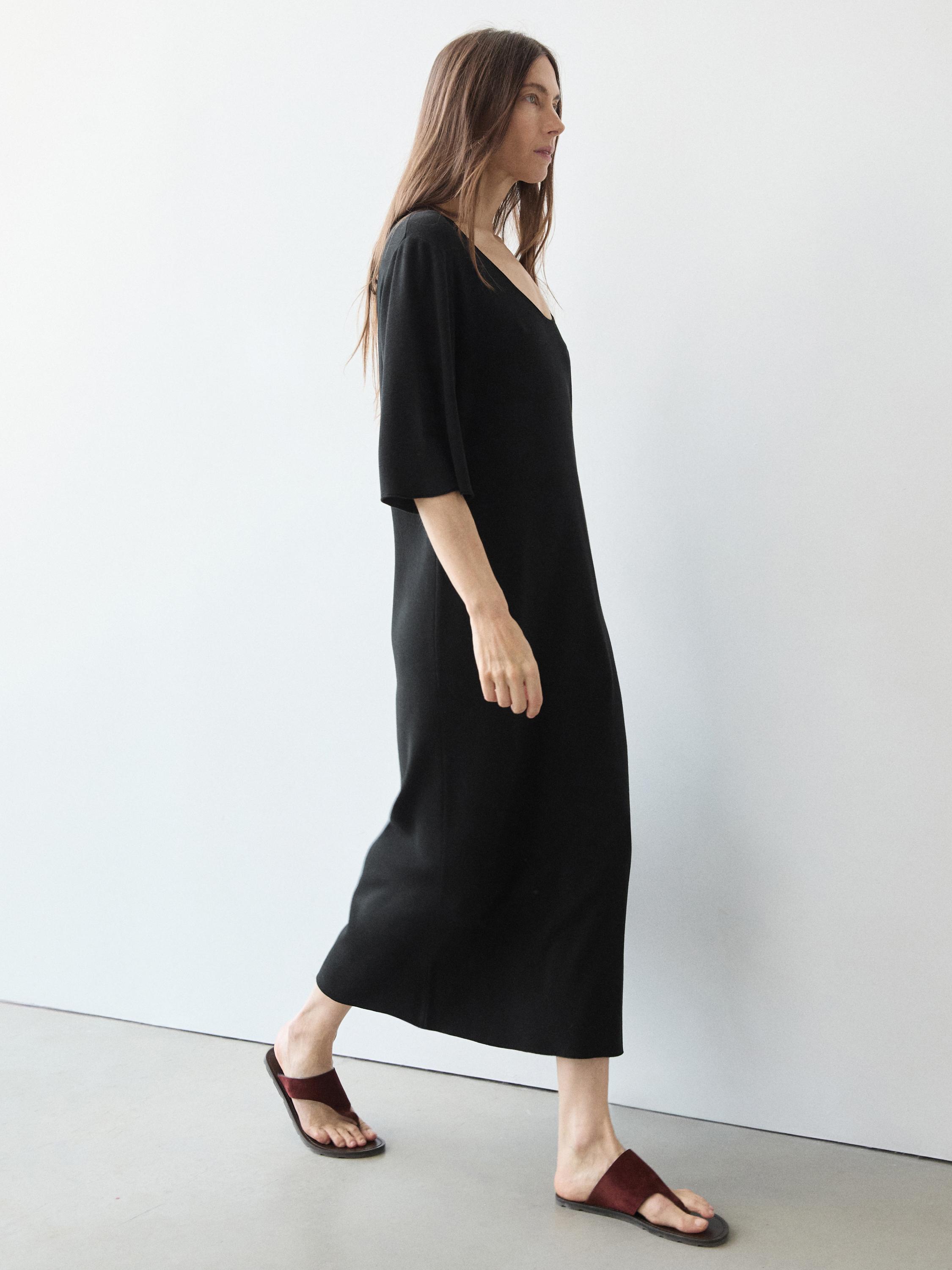Midi dress with sleeve detail — BLACK