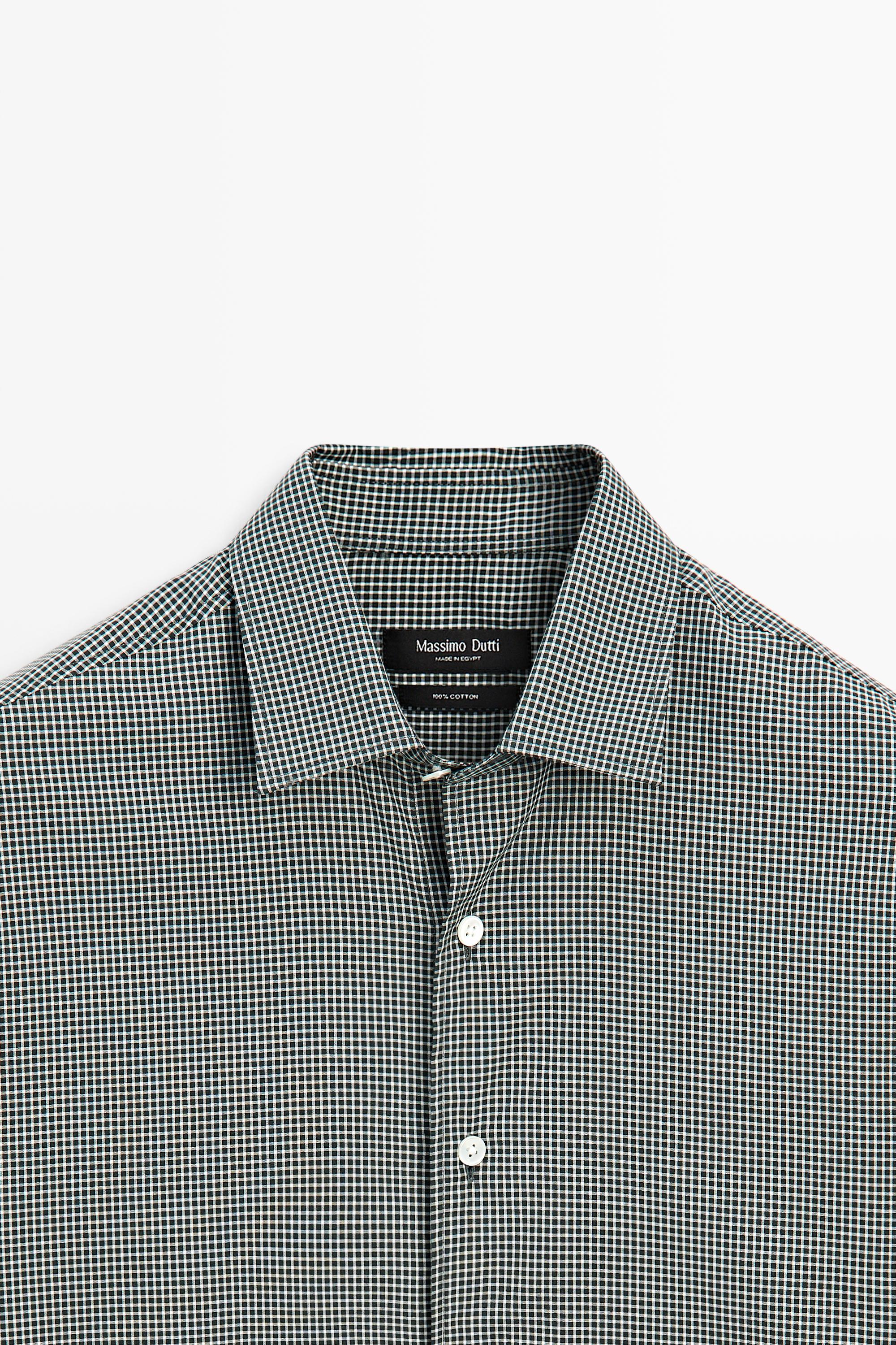 100% cotton check regular fit shirt — BOTTLE GREEN