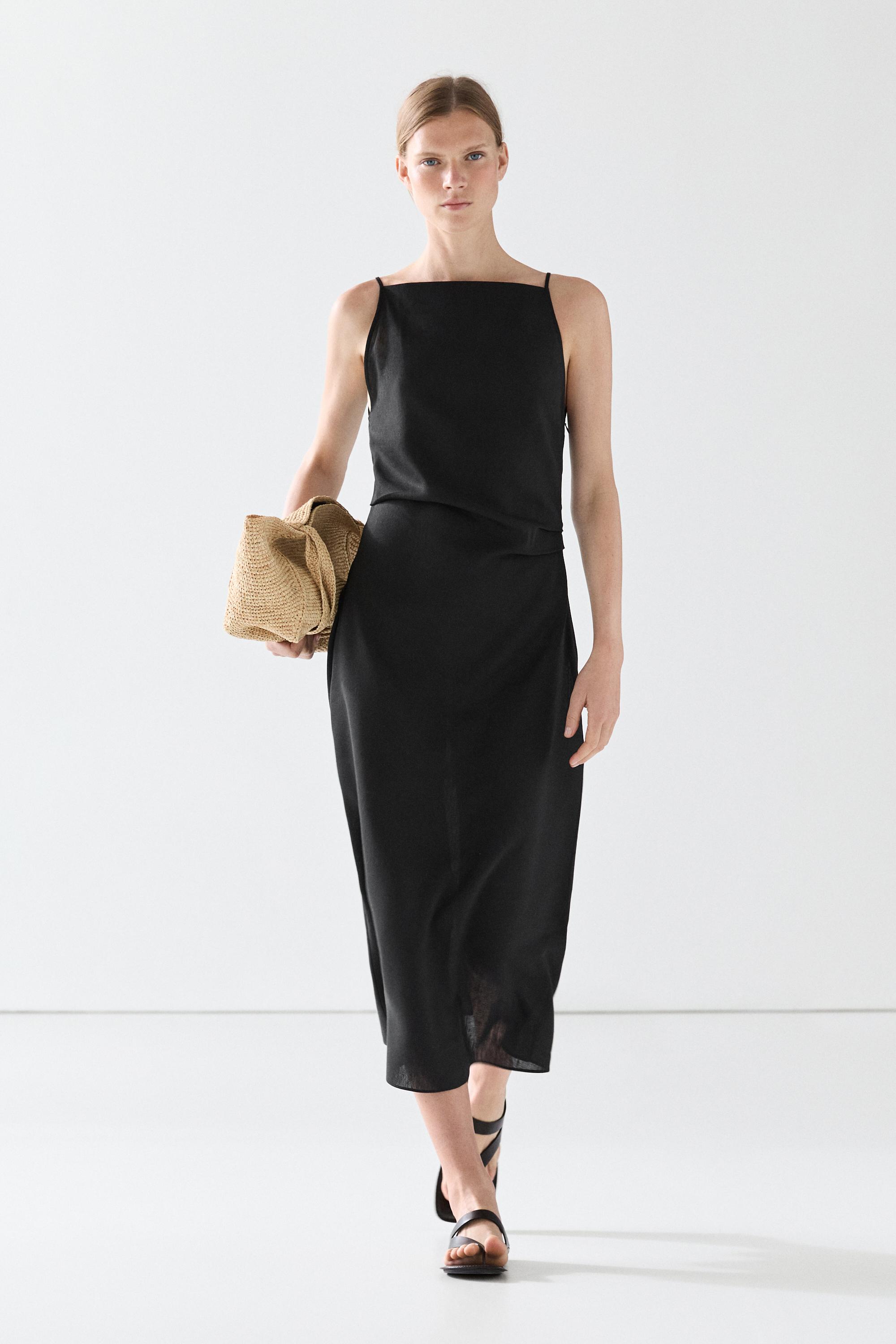 Linen blend pleated midi dress